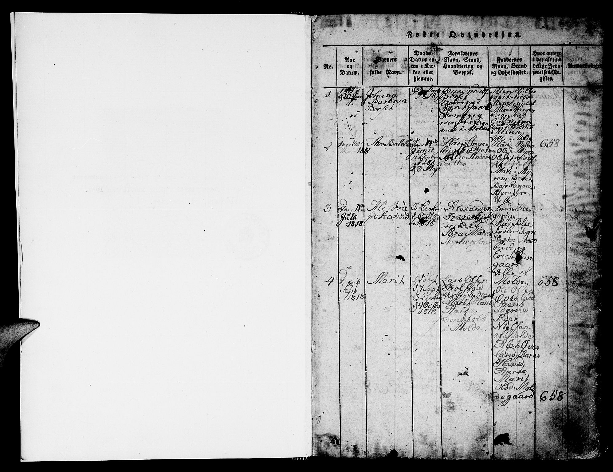 Ministerialprotokoller, klokkerbøker og fødselsregistre - Møre og Romsdal, SAT/A-1454/558/L0700: Parish register (copy) no. 558C01, 1818-1868, p. 0-1
