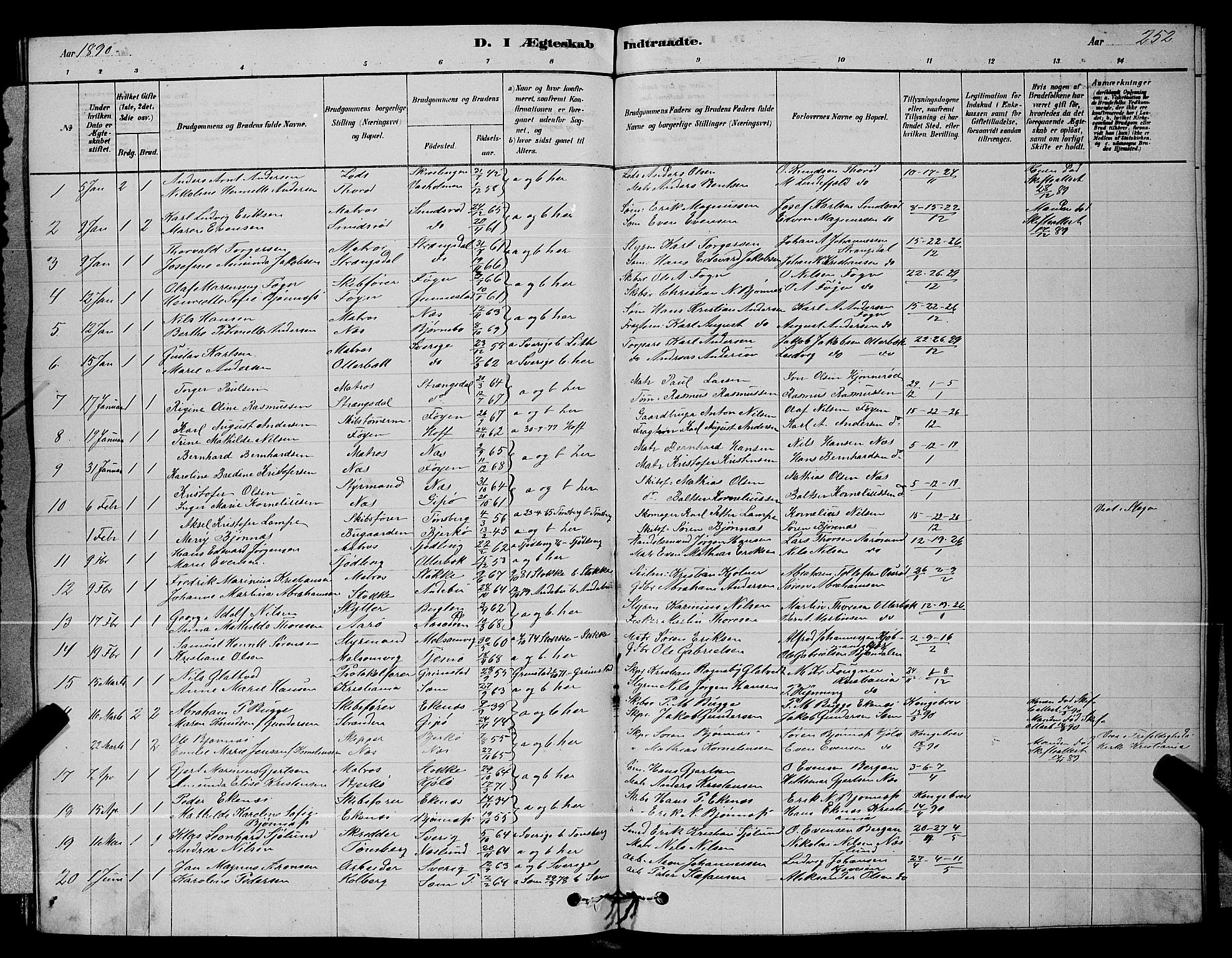 Nøtterøy kirkebøker, SAKO/A-354/G/Ga/L0003: Parish register (copy) no. I 3, 1878-1893, p. 252