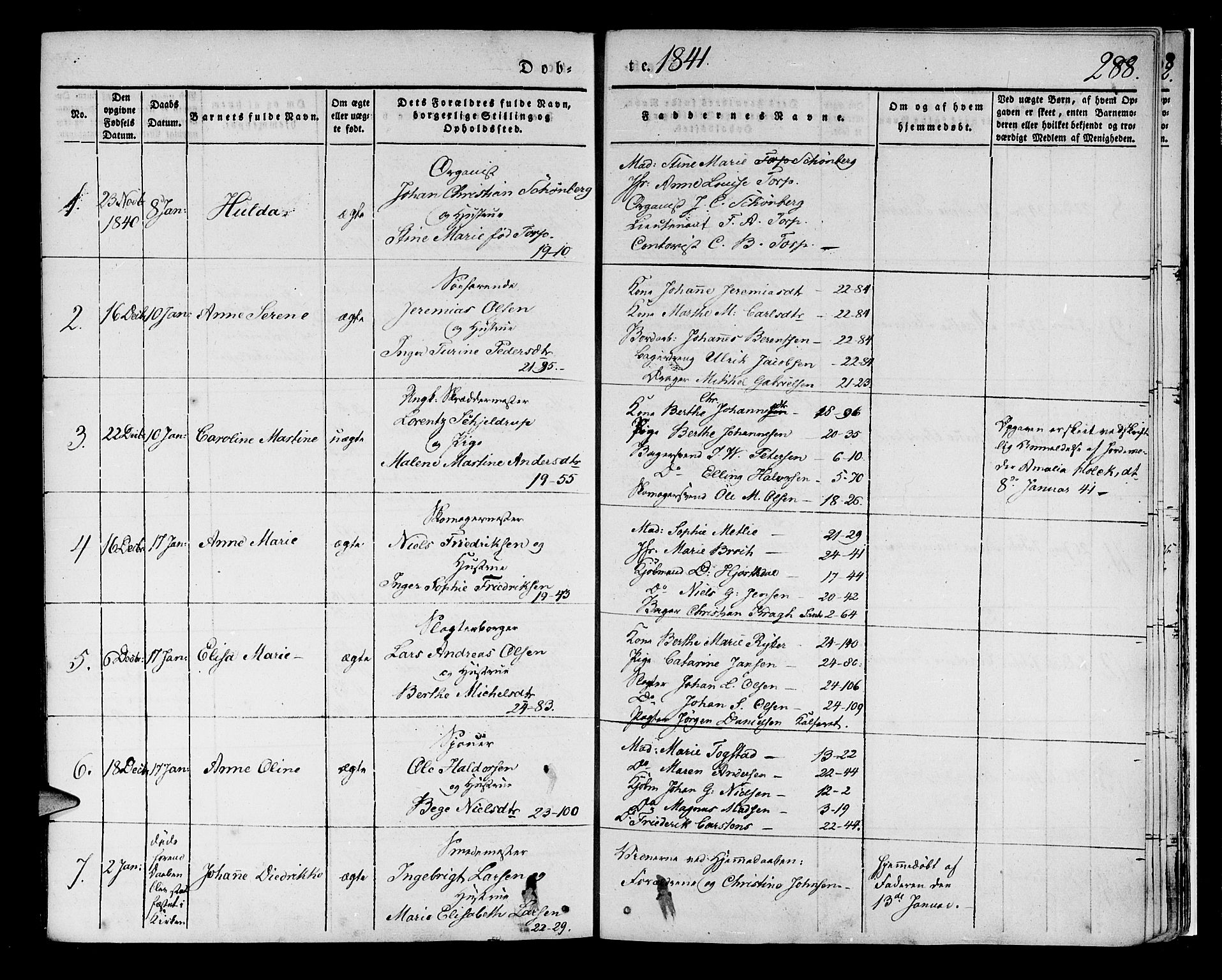 Korskirken sokneprestembete, SAB/A-76101/H/Haa/L0015: Parish register (official) no. B 1, 1833-1841, p. 288