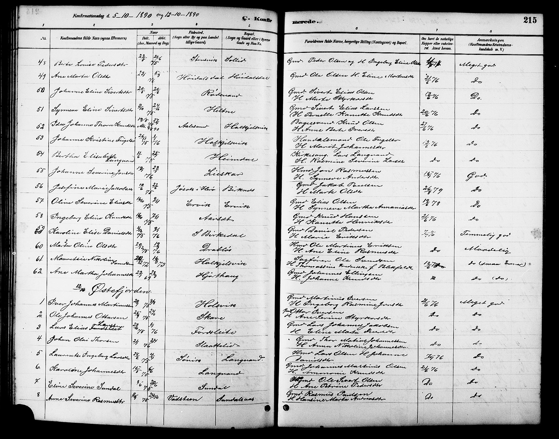 Ministerialprotokoller, klokkerbøker og fødselsregistre - Møre og Romsdal, AV/SAT-A-1454/511/L0158: Parish register (copy) no. 511C04, 1884-1903, p. 215