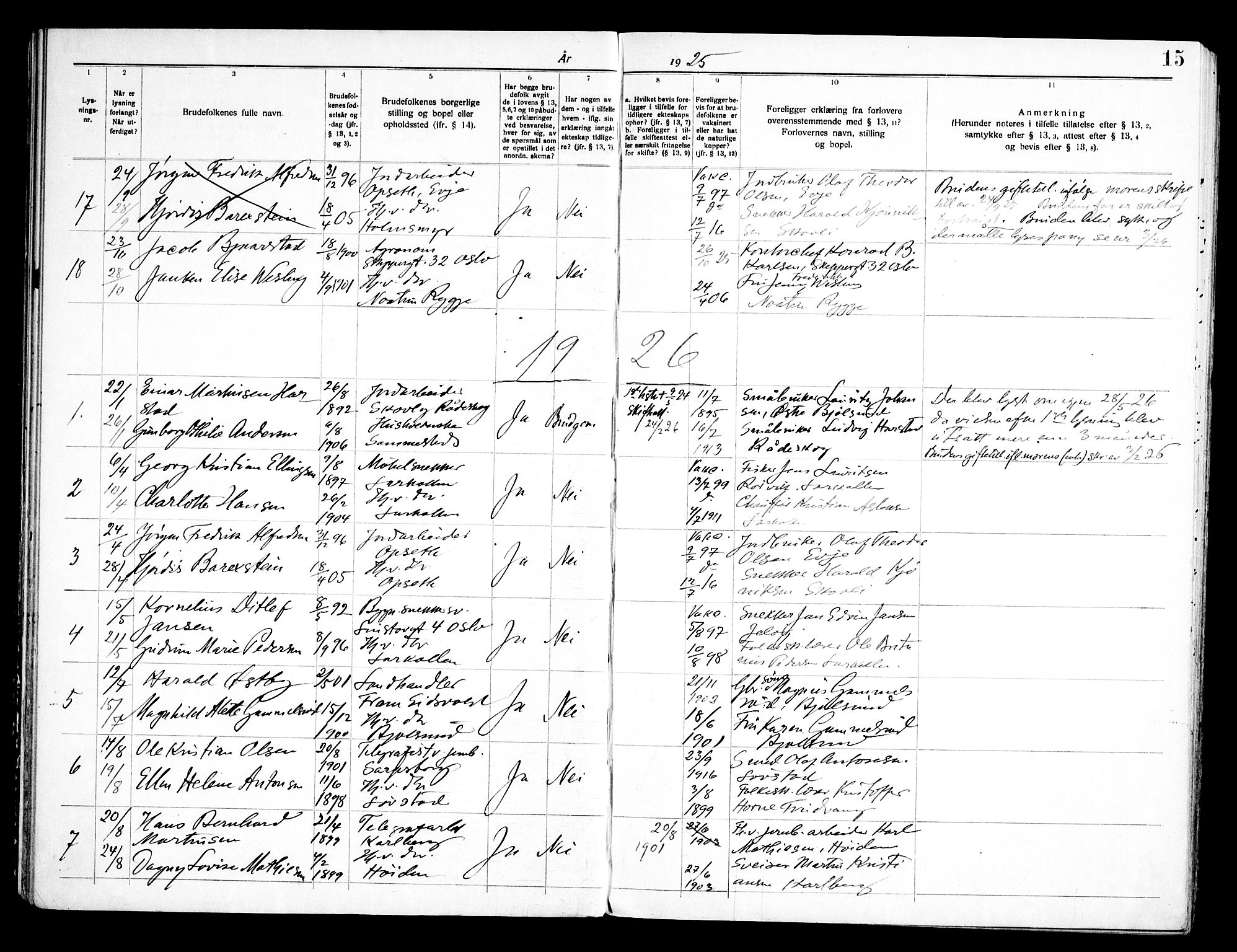 Rygge prestekontor Kirkebøker, AV/SAO-A-10084b/H/Ha/L0002: Banns register no. 2, 1919-1961, p. 15