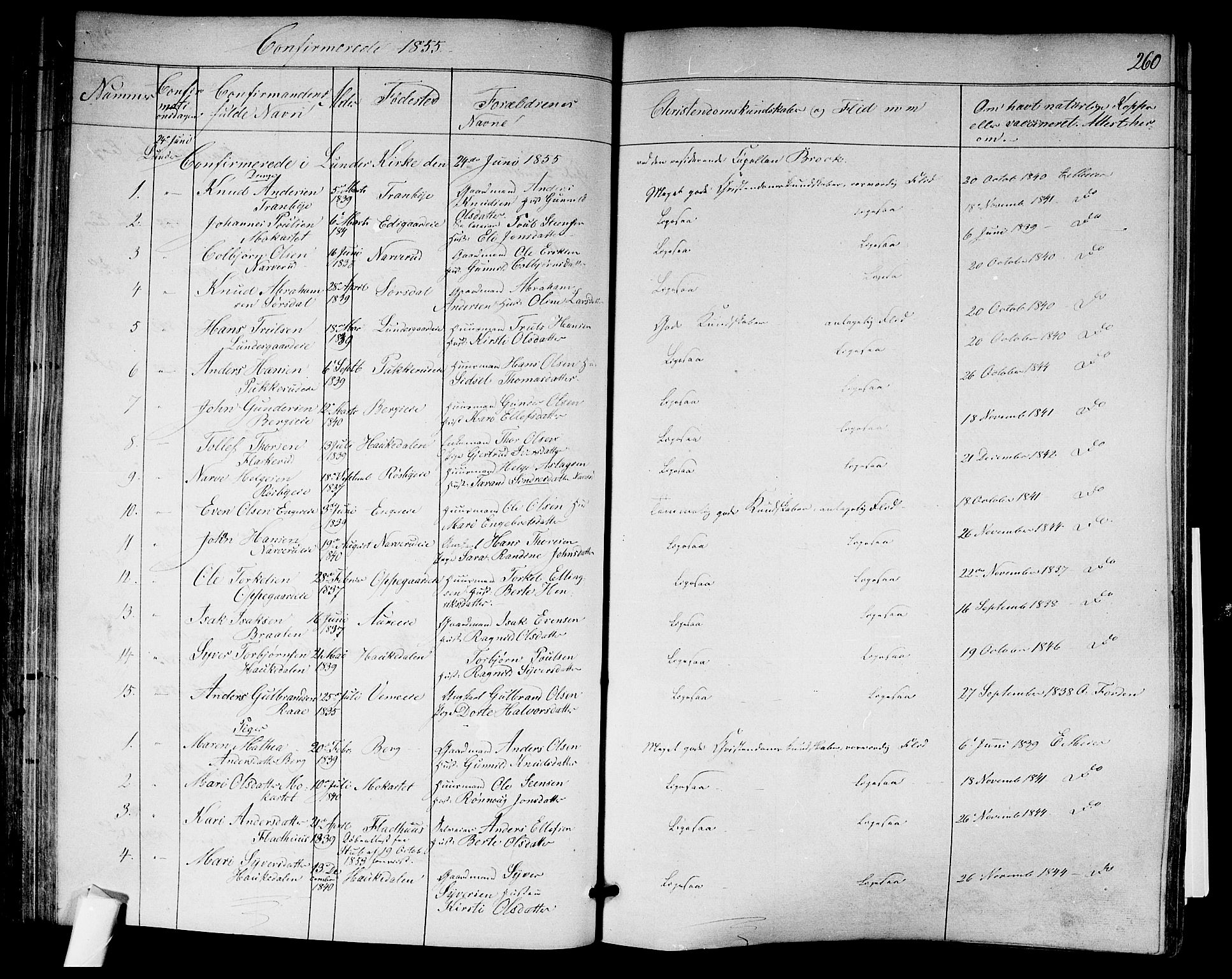 Norderhov kirkebøker, SAKO/A-237/F/Fa/L0011: Parish register (official) no. 11, 1847-1856, p. 260