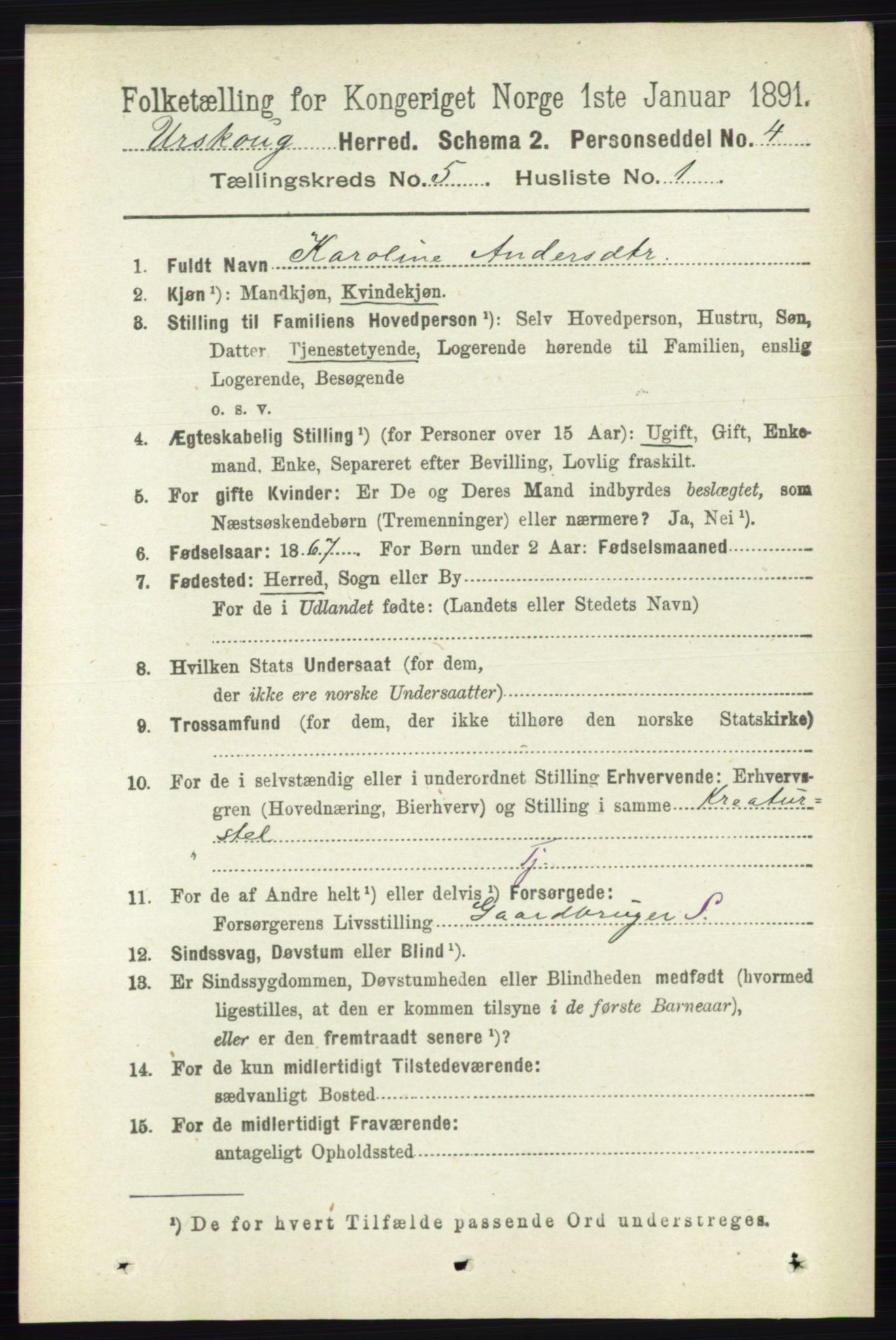 RA, 1891 census for 0224 Aurskog, 1891, p. 2066