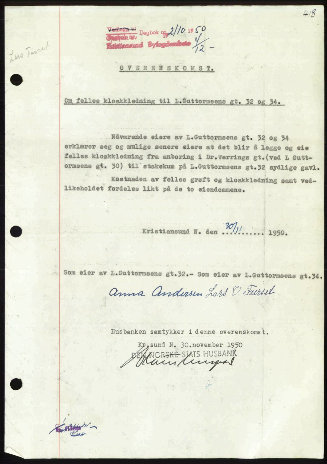 Kristiansund byfogd, AV/SAT-A-4587/A/27: Mortgage book no. 50, 1950-1950, Diary no: : 2110/1950