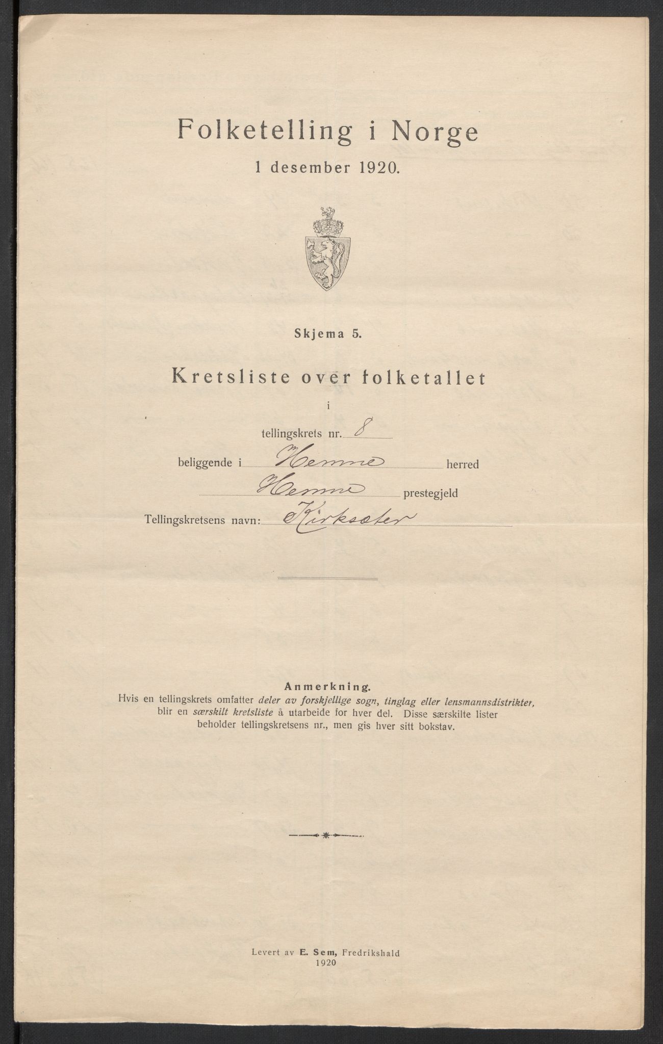 SAT, 1920 census for Hemne, 1920, p. 27