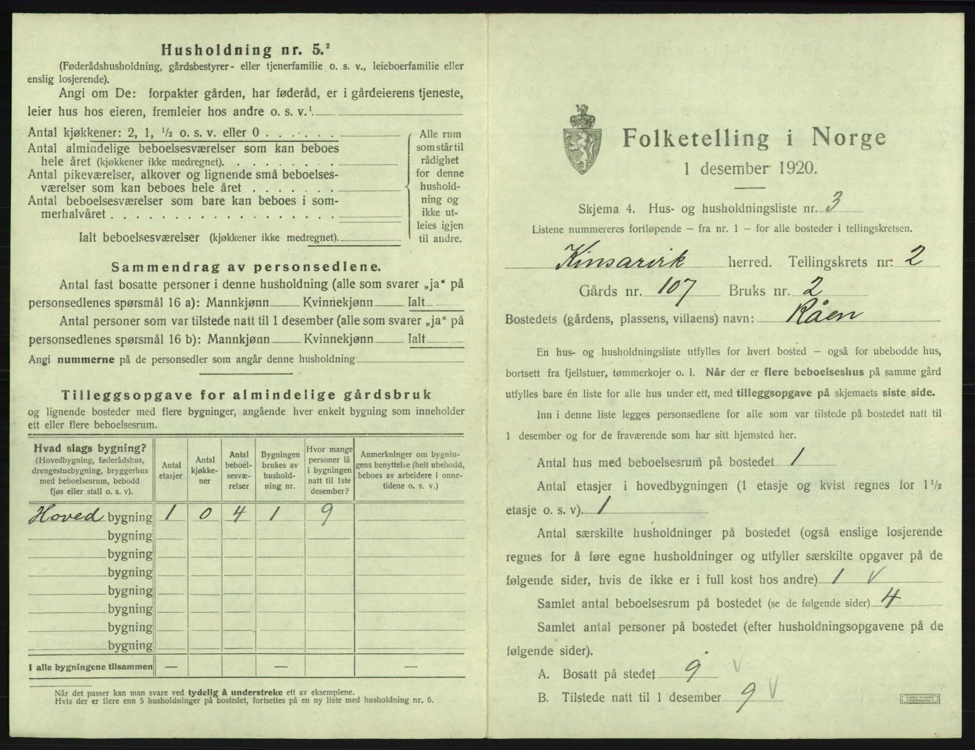 SAB, 1920 census for Kinsarvik, 1920, p. 138