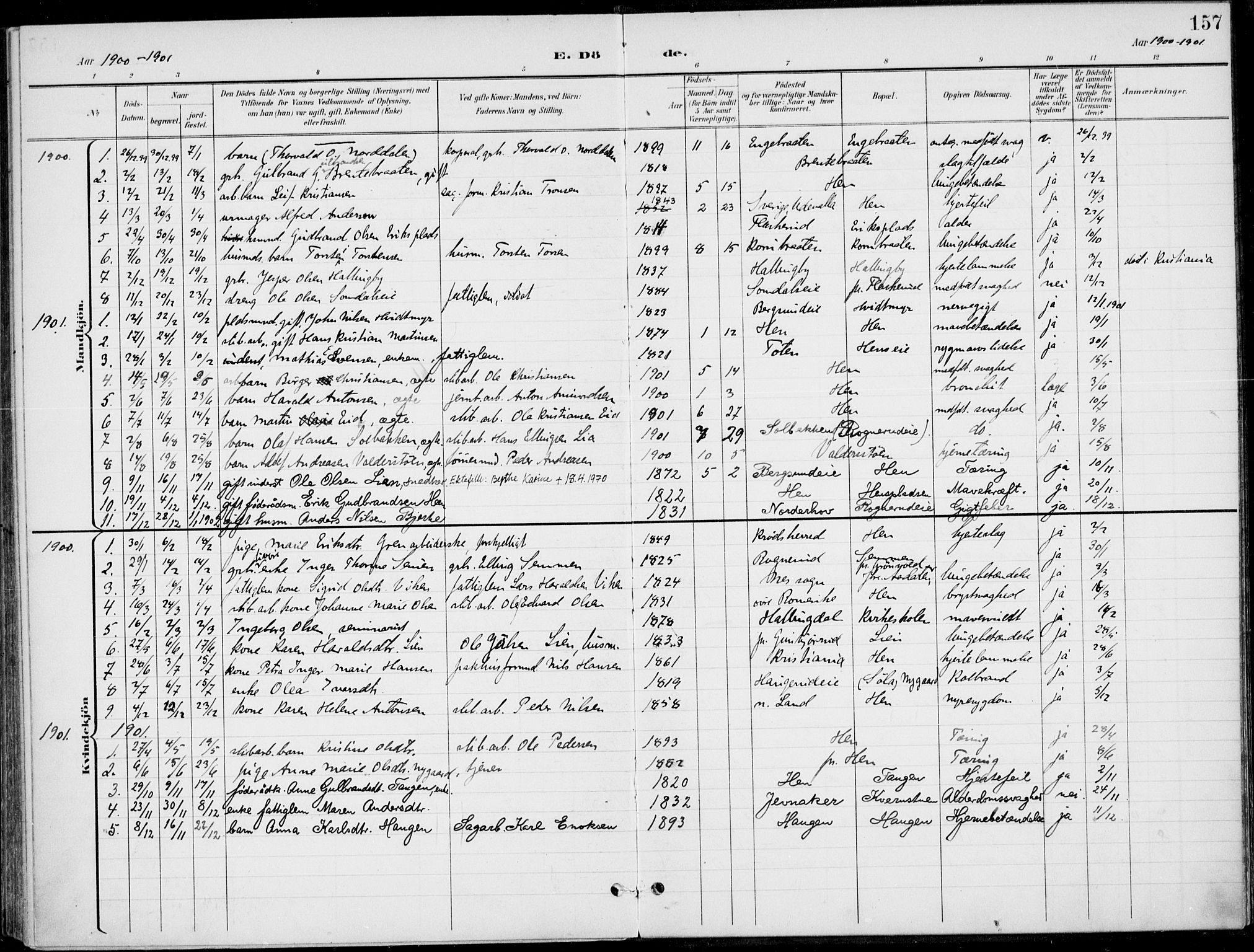 Ådal kirkebøker, AV/SAKO-A-248/F/Fb/L0002: Parish register (official) no. II 2, 1898-1917, p. 157