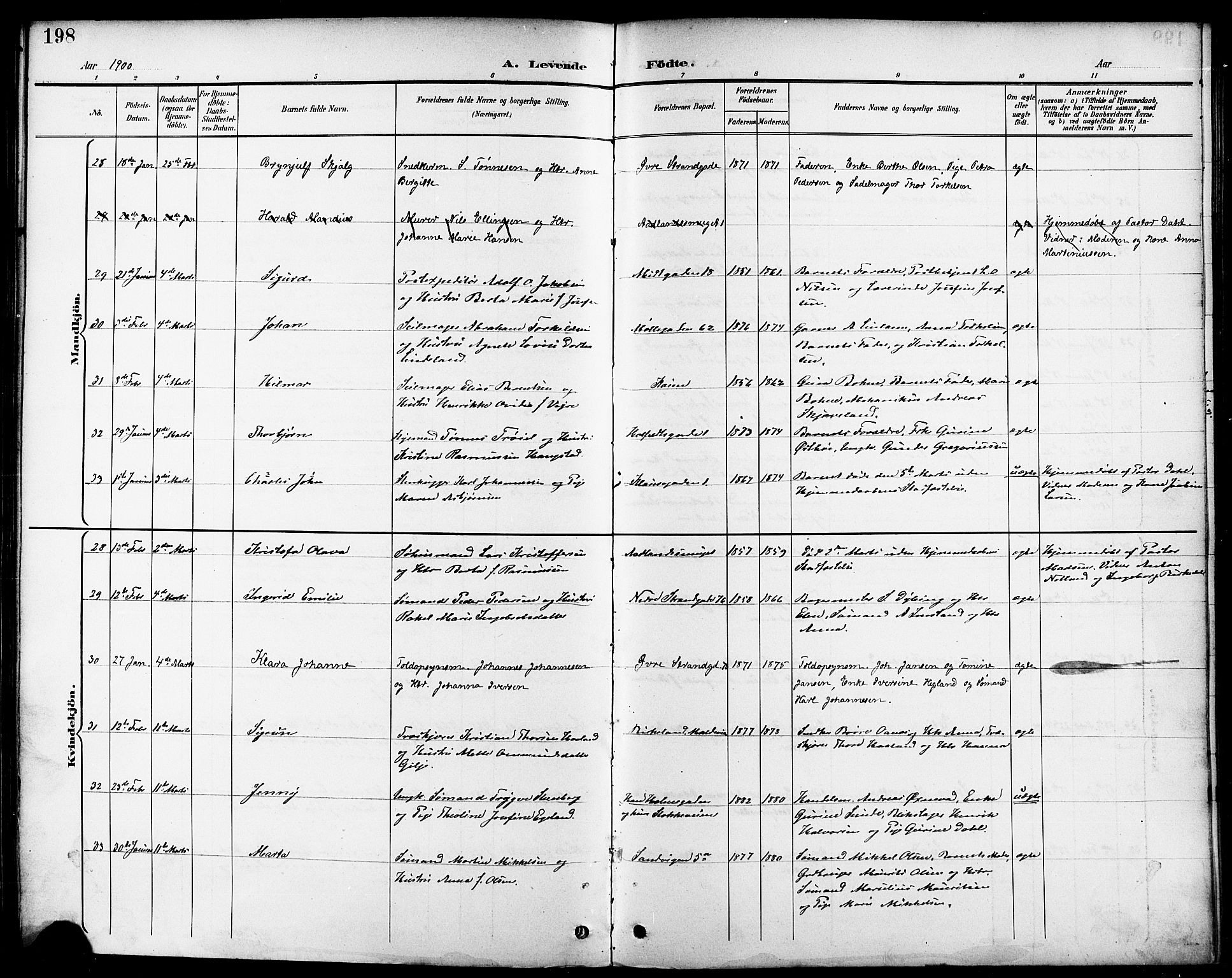 Domkirken sokneprestkontor, AV/SAST-A-101812/001/30/30BB/L0016: Parish register (copy) no. B 16, 1891-1902, p. 198