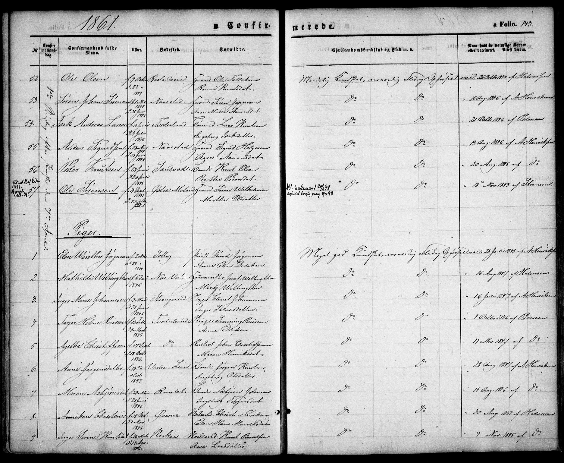 Holt sokneprestkontor, SAK/1111-0021/F/Fa/L0009: Parish register (official) no. A 9, 1861-1871, p. 143