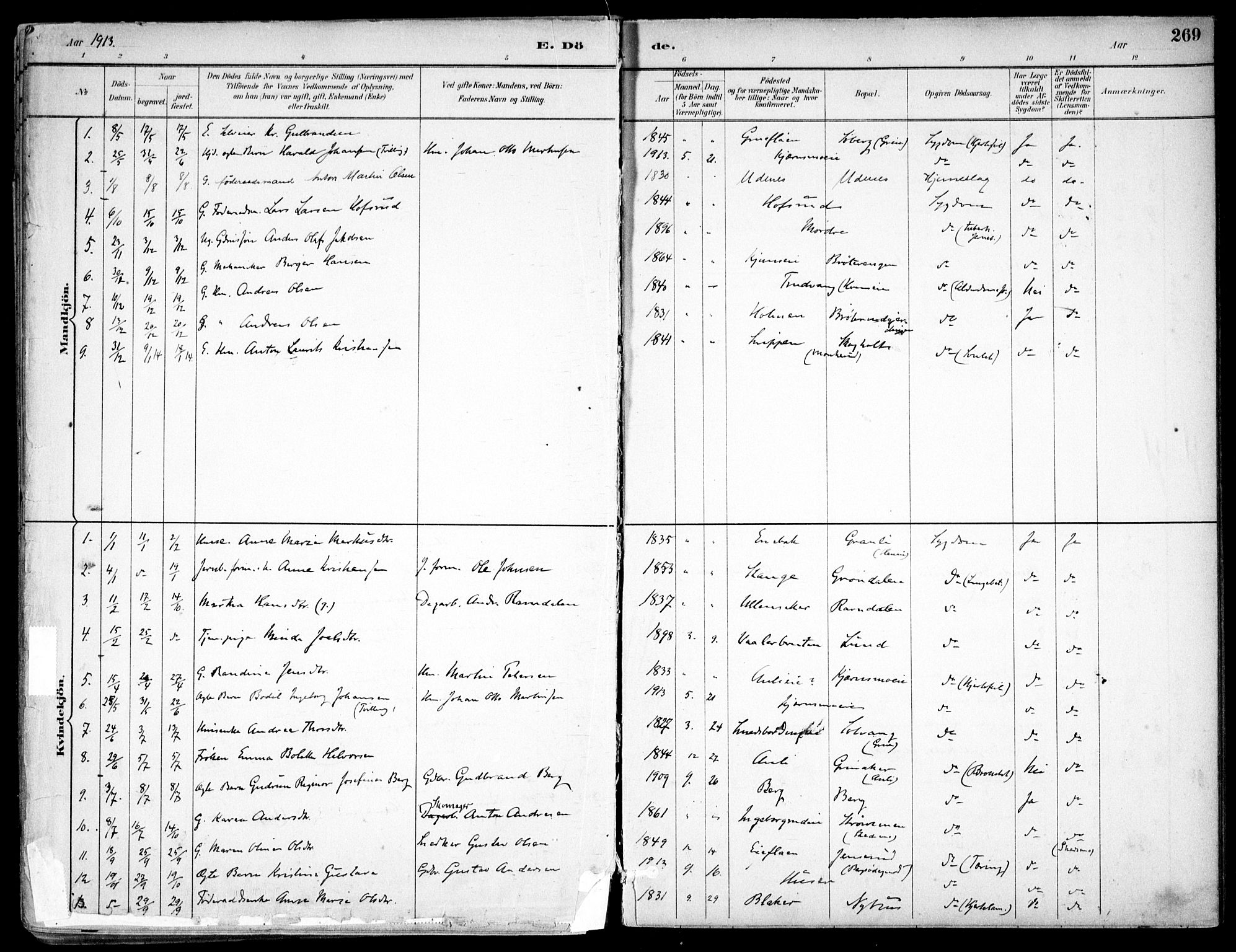 Nes prestekontor Kirkebøker, SAO/A-10410/F/Fc/L0002: Parish register (official) no. IIi 2, 1882-1916, p. 269