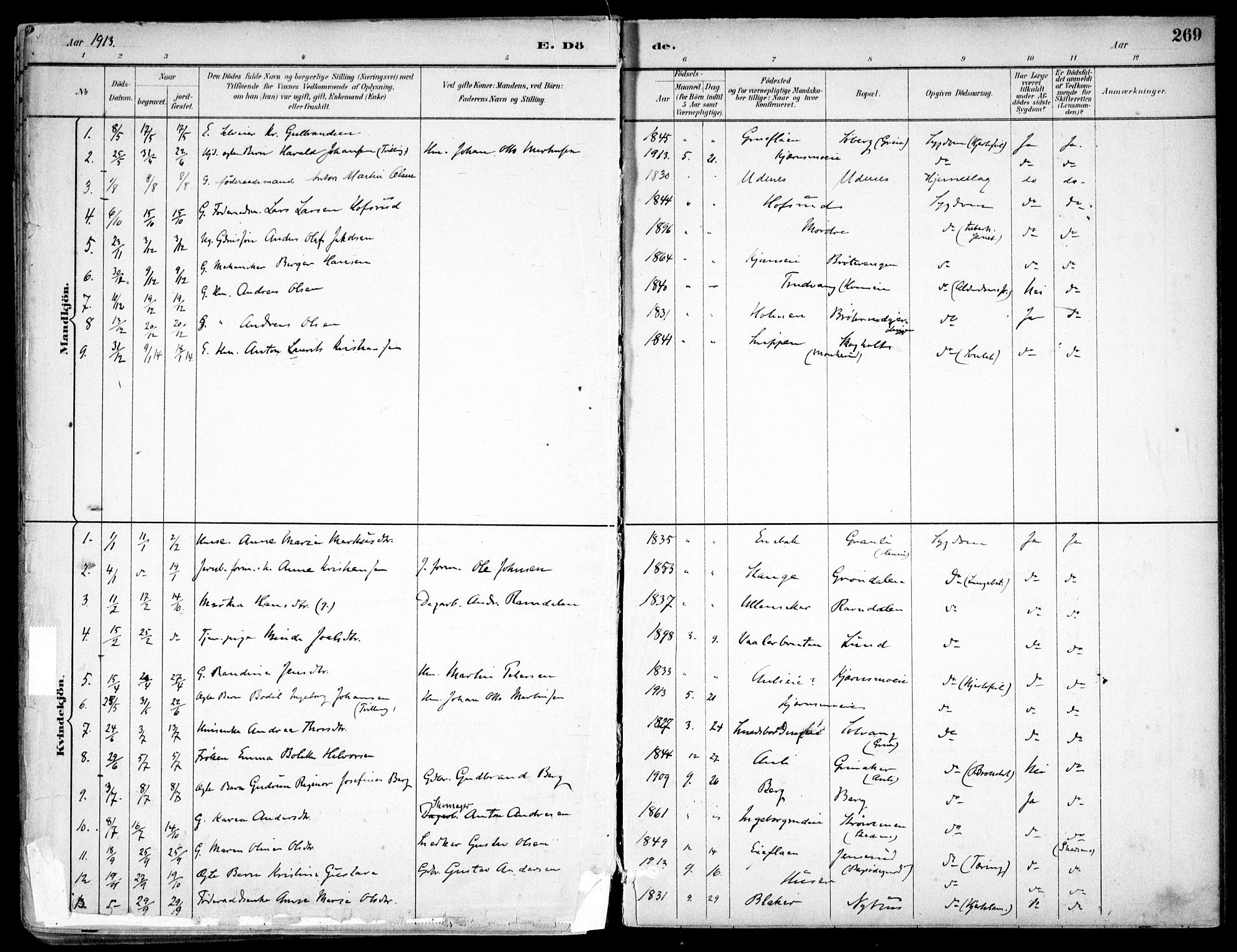 Nes prestekontor Kirkebøker, AV/SAO-A-10410/F/Fc/L0002: Parish register (official) no. IIi 2, 1882-1916, p. 269