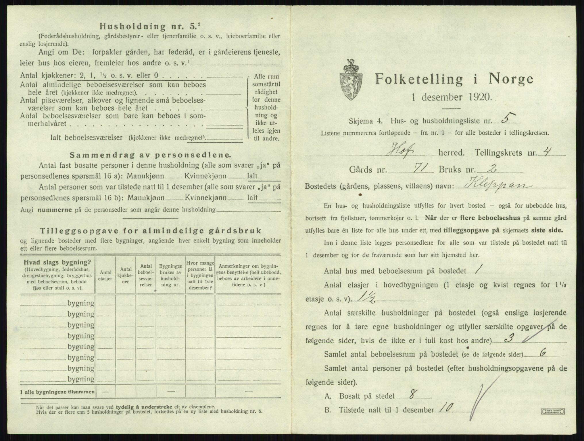 SAKO, 1920 census for Hof, 1920, p. 751