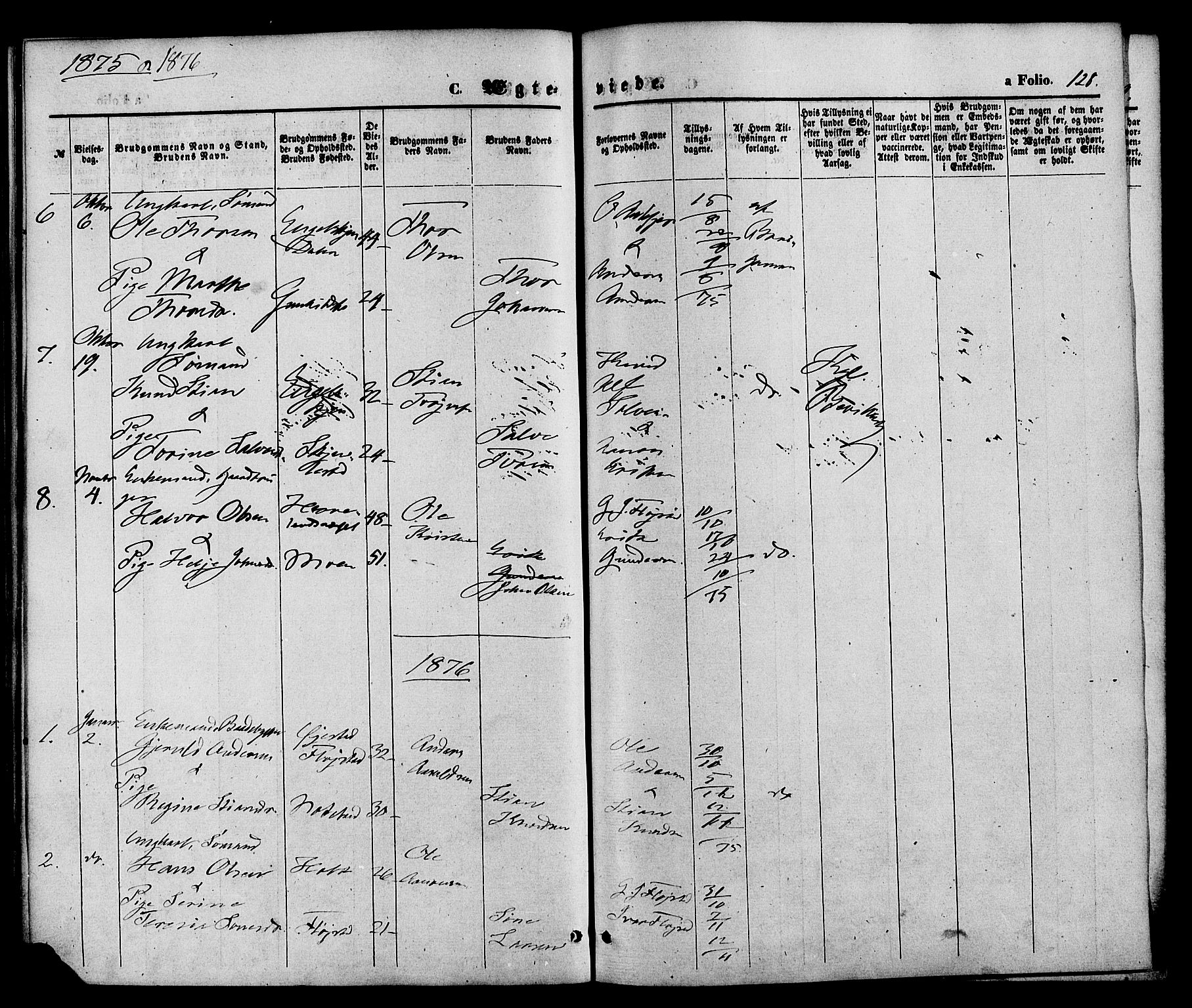 Austre Moland sokneprestkontor, SAK/1111-0001/F/Fa/Faa/L0009: Parish register (official) no. A 9, 1869-1879, p. 128