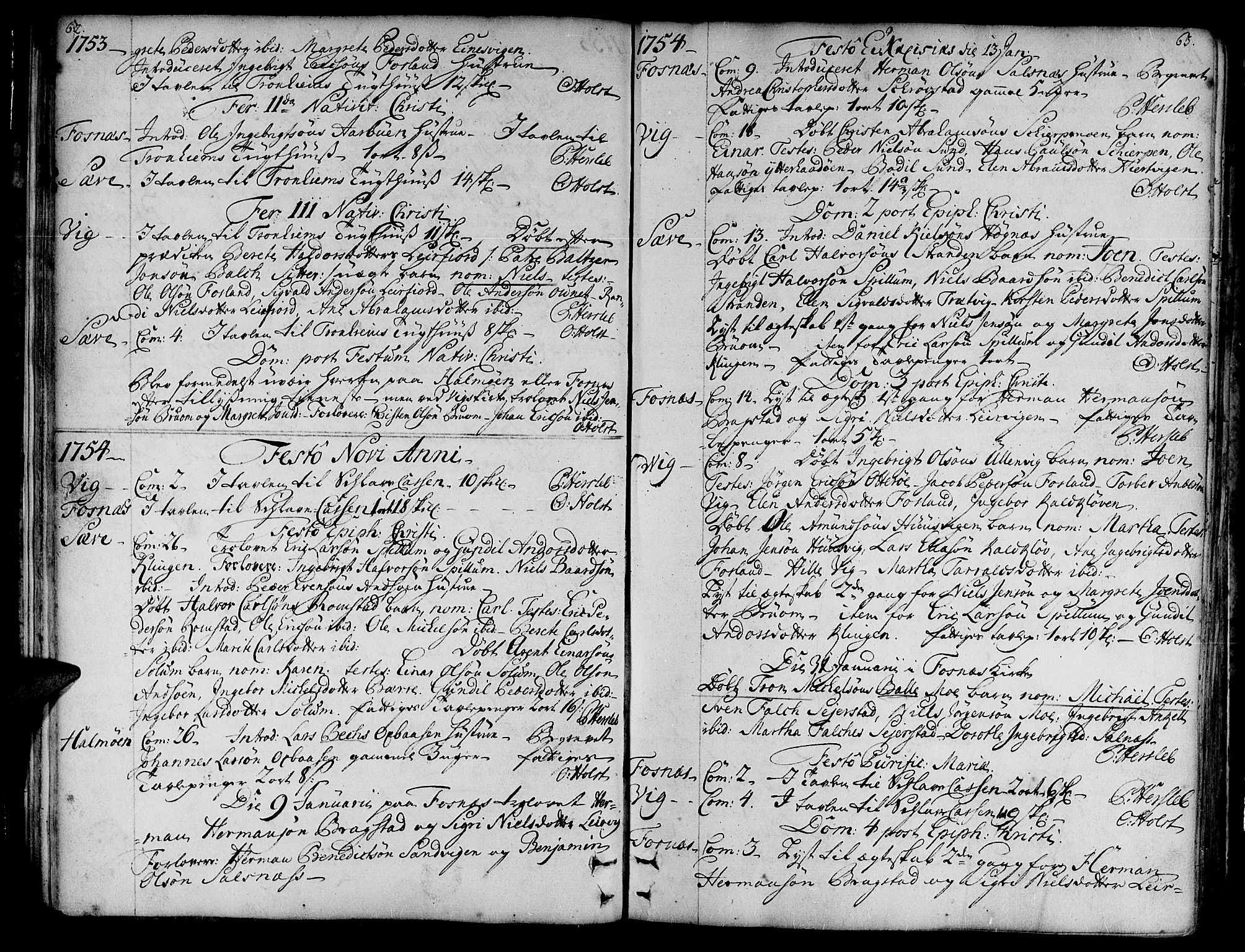 Ministerialprotokoller, klokkerbøker og fødselsregistre - Nord-Trøndelag, SAT/A-1458/773/L0607: Parish register (official) no. 773A01, 1751-1783, p. 62-63