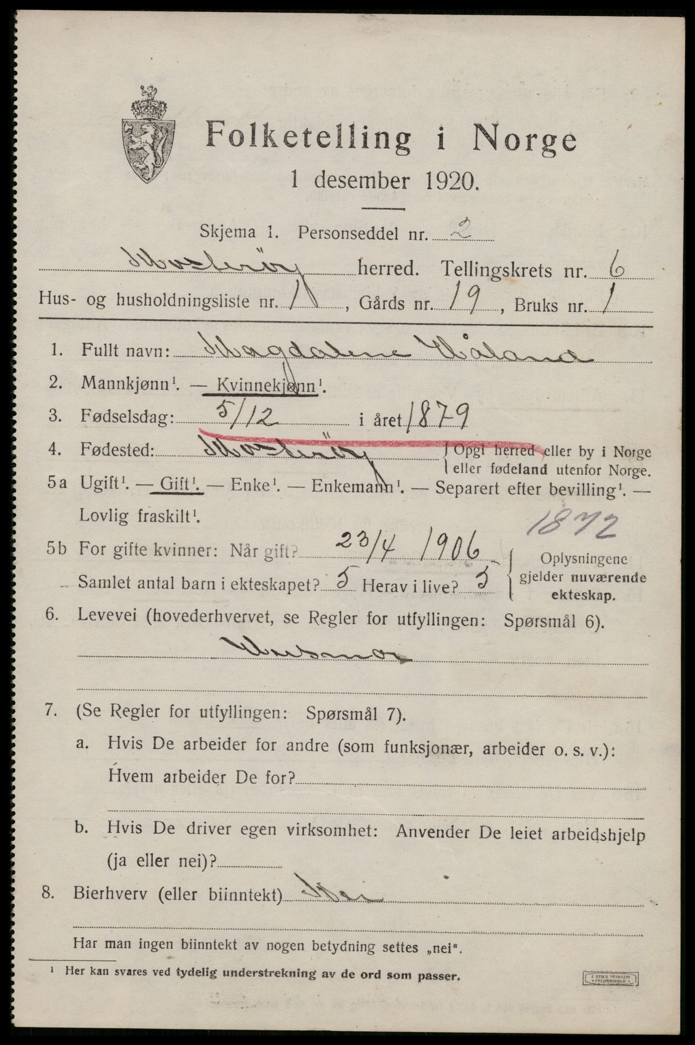 SAST, 1920 census for Mosterøy, 1920, p. 2694