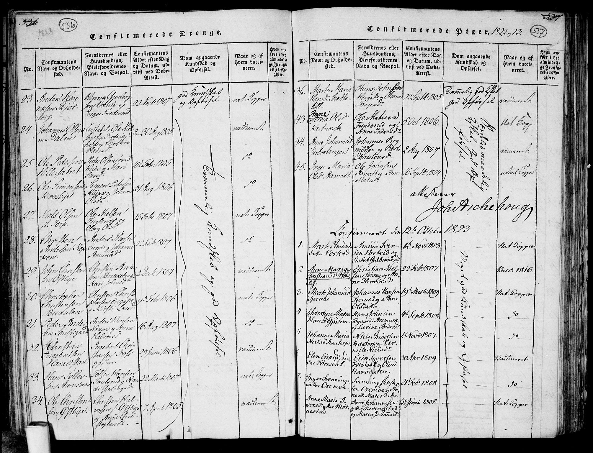 Rakkestad prestekontor Kirkebøker, AV/SAO-A-2008/F/Fa/L0006: Parish register (official) no. I 6, 1814-1824, p. 556-557