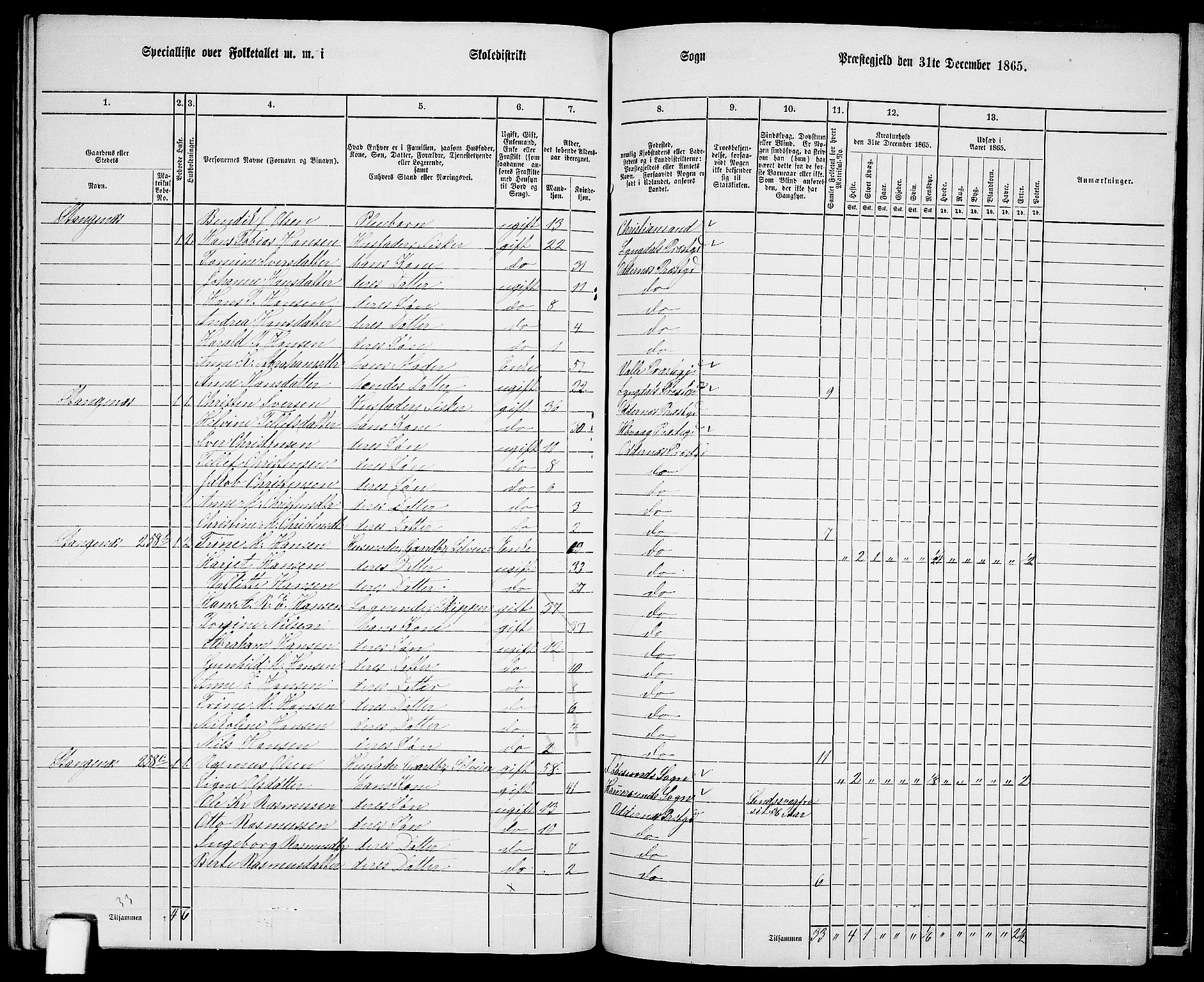 RA, 1865 census for Oddernes, 1865, p. 147