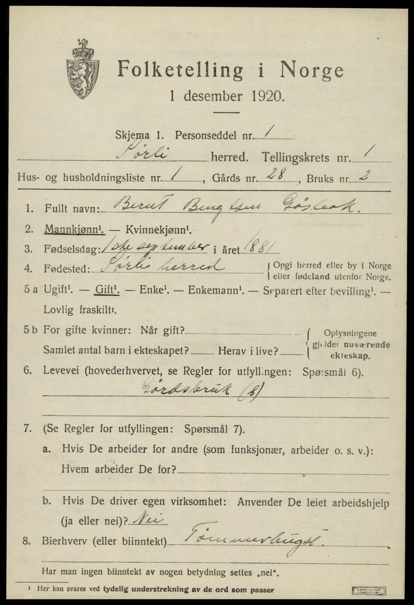 SAT, 1920 census for Sørli, 1920, p. 267