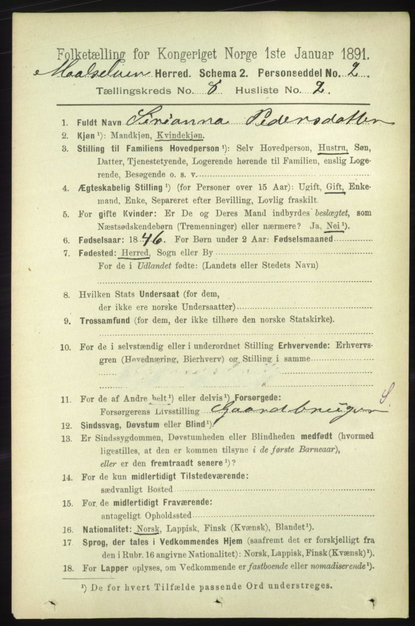 RA, 1891 census for 1924 Målselv, 1891, p. 2540