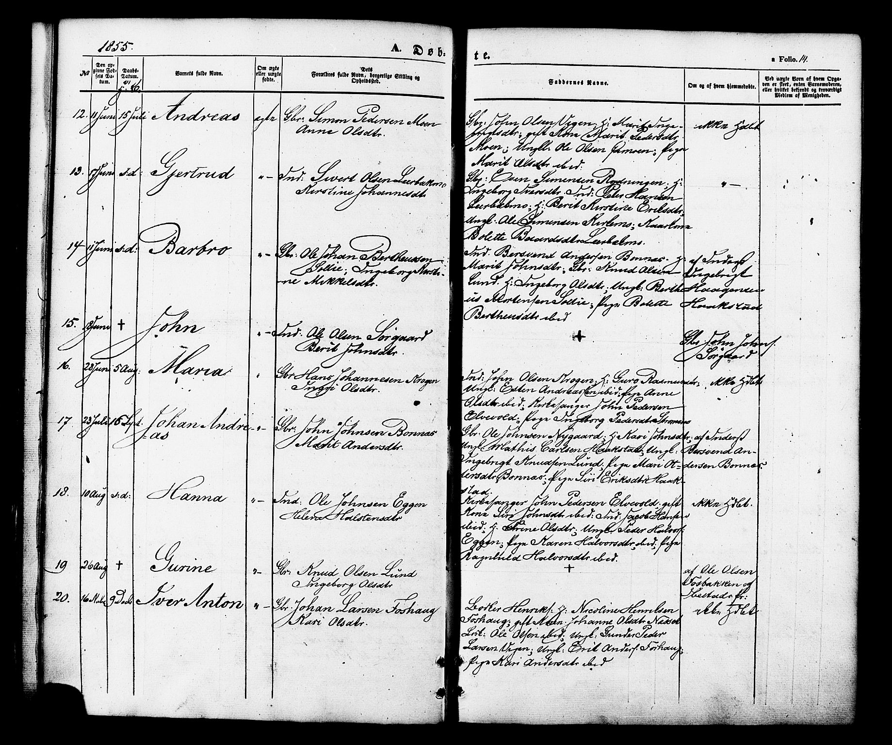 Målselv sokneprestembete, SATØ/S-1311/G/Ga/Gaa/L0008kirke: Parish register (official) no. 8, 1851-1877, p. 14
