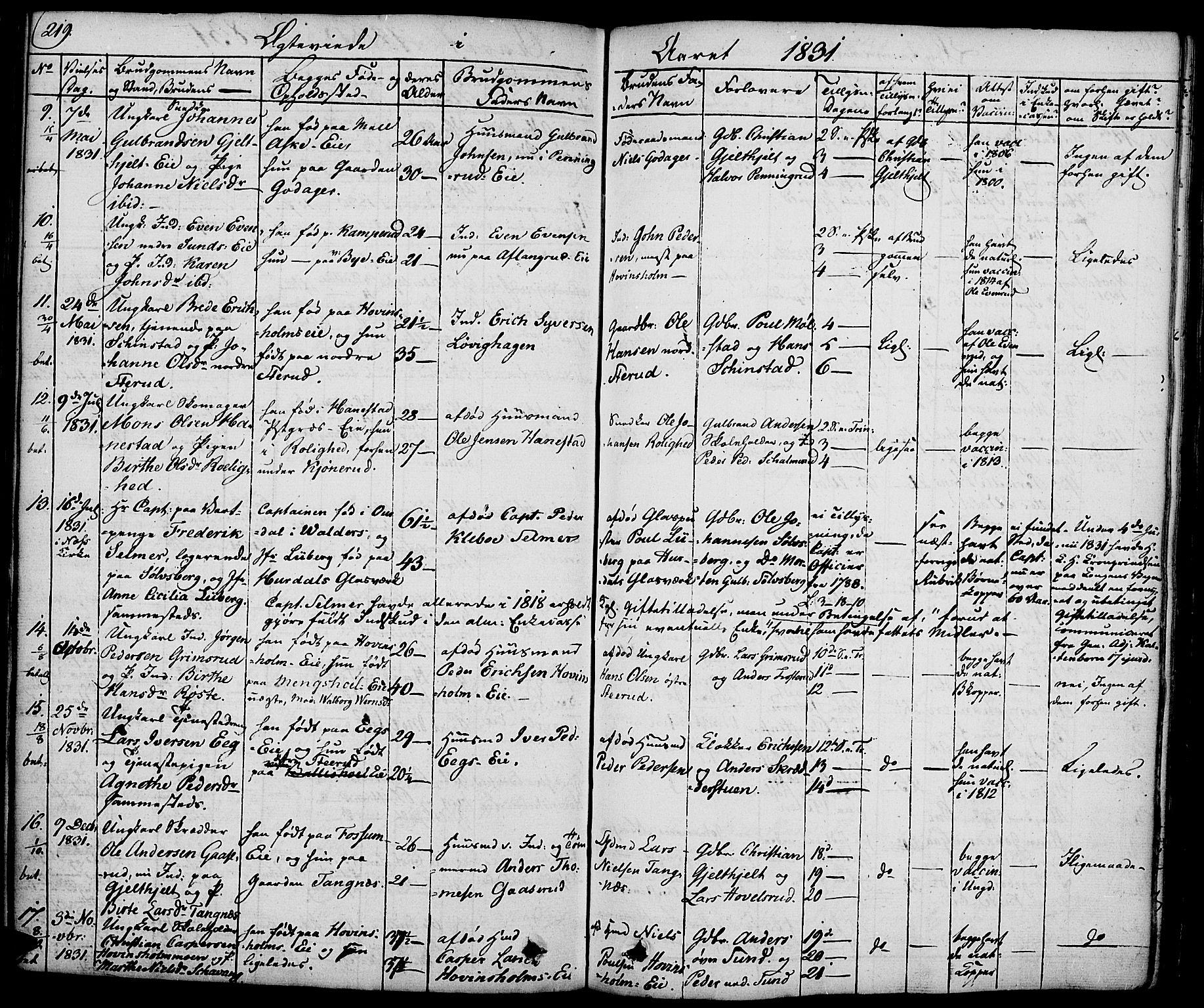 Nes prestekontor, Hedmark, SAH/PREST-020/K/Ka/L0003: Parish register (official) no. 3, 1827-1851, p. 219