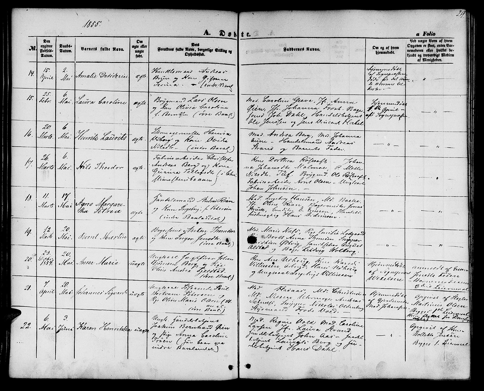 Ministerialprotokoller, klokkerbøker og fødselsregistre - Sør-Trøndelag, AV/SAT-A-1456/604/L0184: Parish register (official) no. 604A05, 1851-1860, p. 29