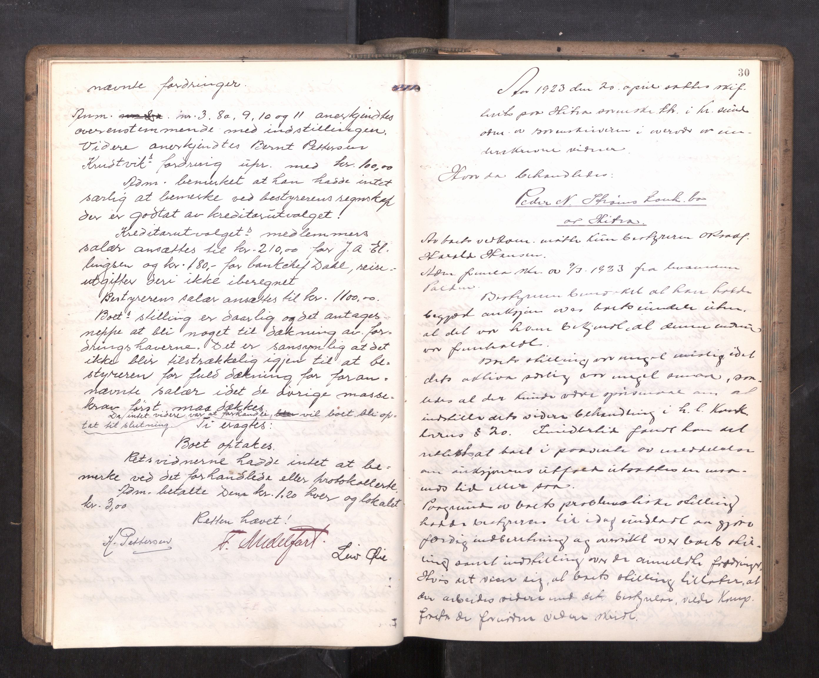 Hitra sorenskriveri, AV/SAT-A-0018/3/3B/L0002: Skifteforhandlingsprotokoll, 1922-1927, p. 29b-30a