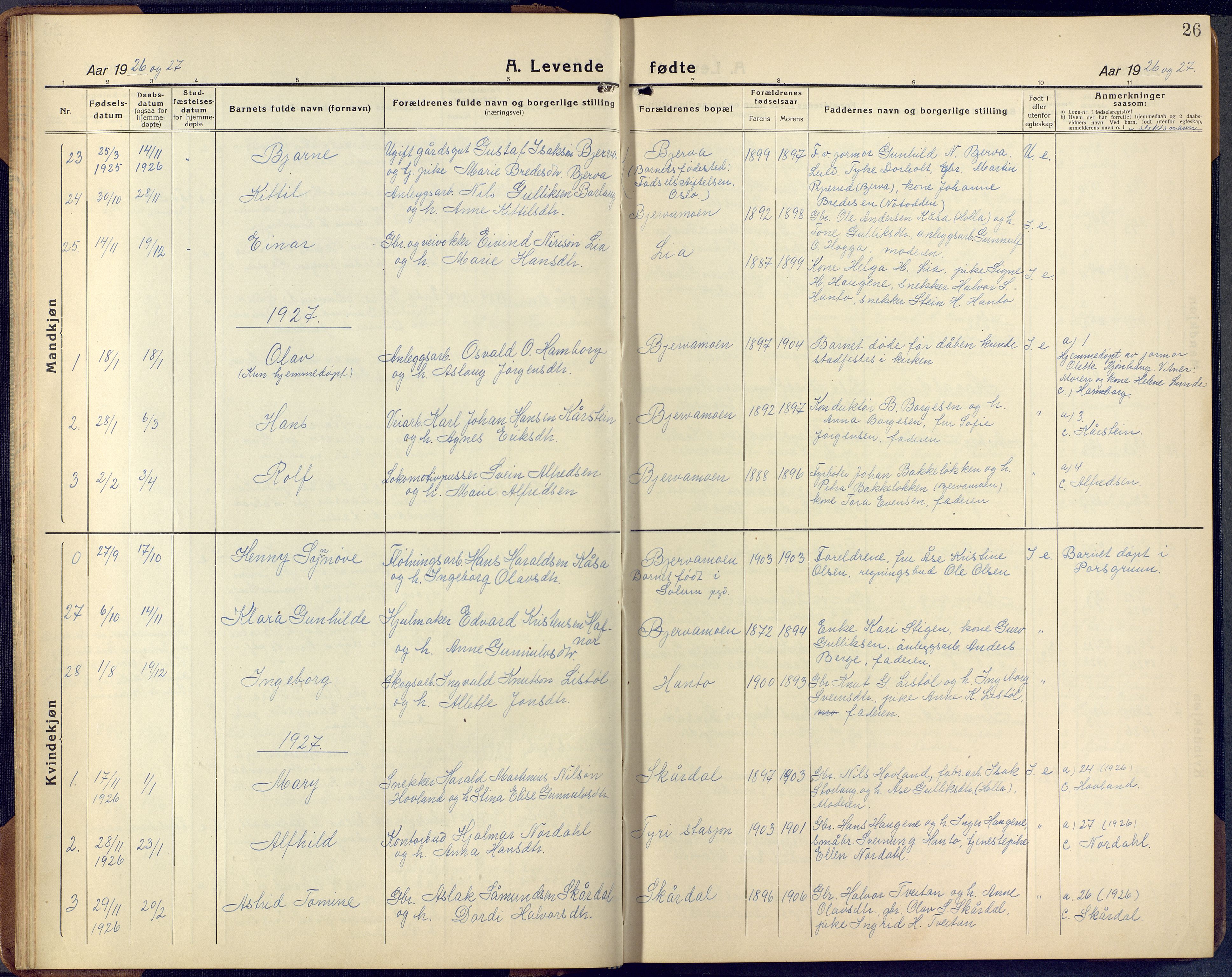 Lunde kirkebøker, AV/SAKO-A-282/F/Fa/L0006: Parish register (official) no. I 6, 1922-1940, p. 26