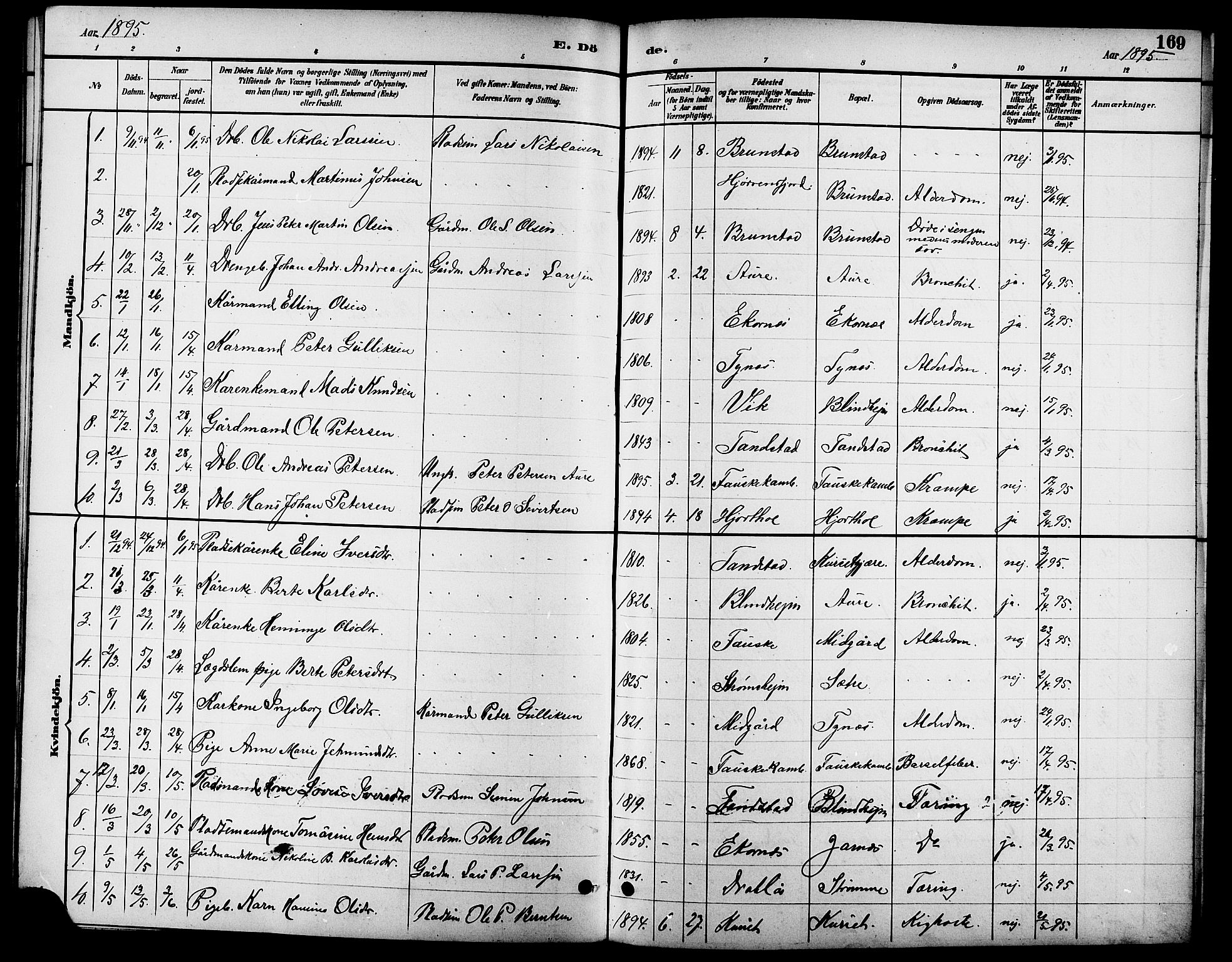 Ministerialprotokoller, klokkerbøker og fødselsregistre - Møre og Romsdal, AV/SAT-A-1454/523/L0340: Parish register (copy) no. 523C03, 1892-1902, p. 169