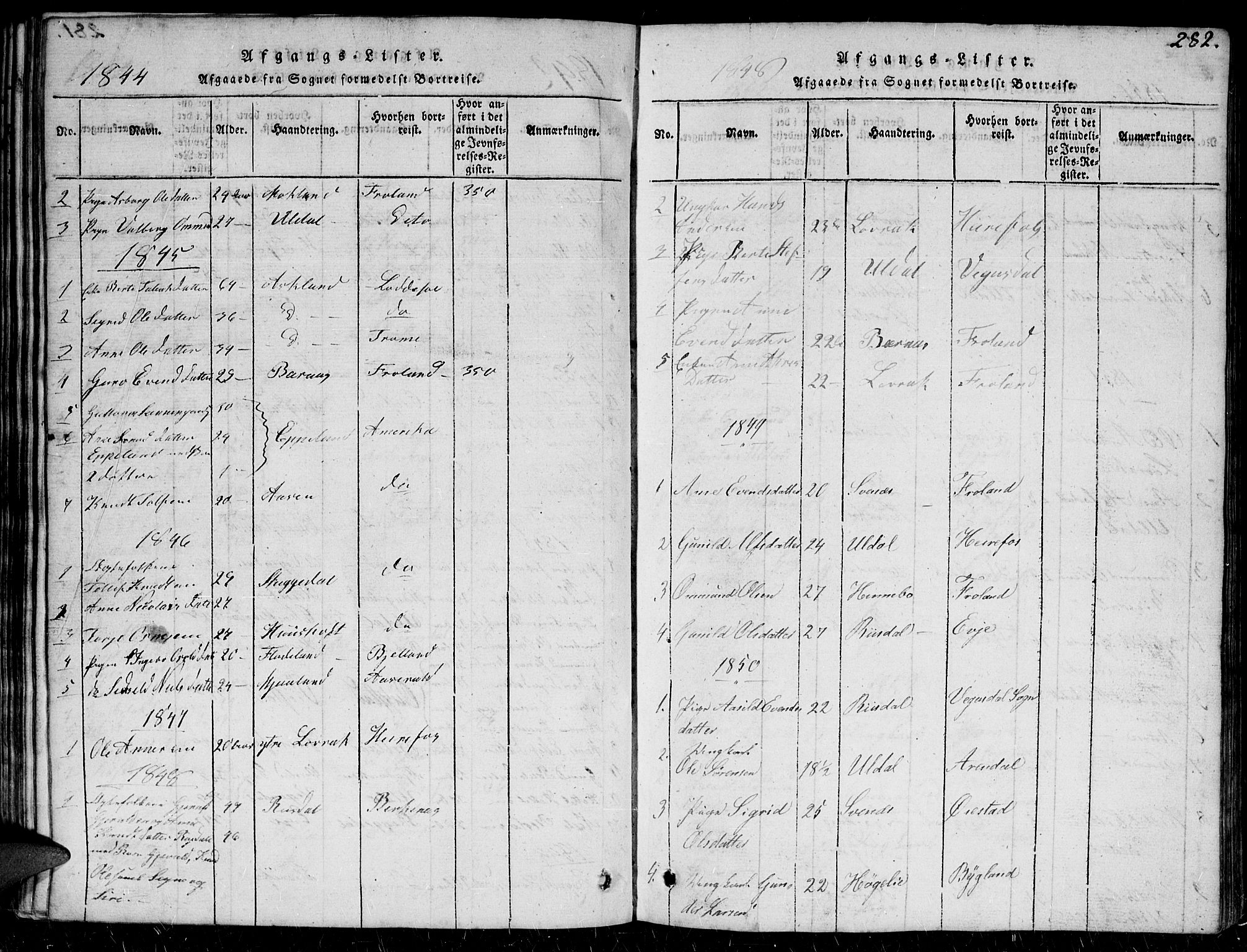 Herefoss sokneprestkontor, AV/SAK-1111-0019/F/Fb/Fbc/L0001: Parish register (copy) no. B 1, 1816-1866, p. 282