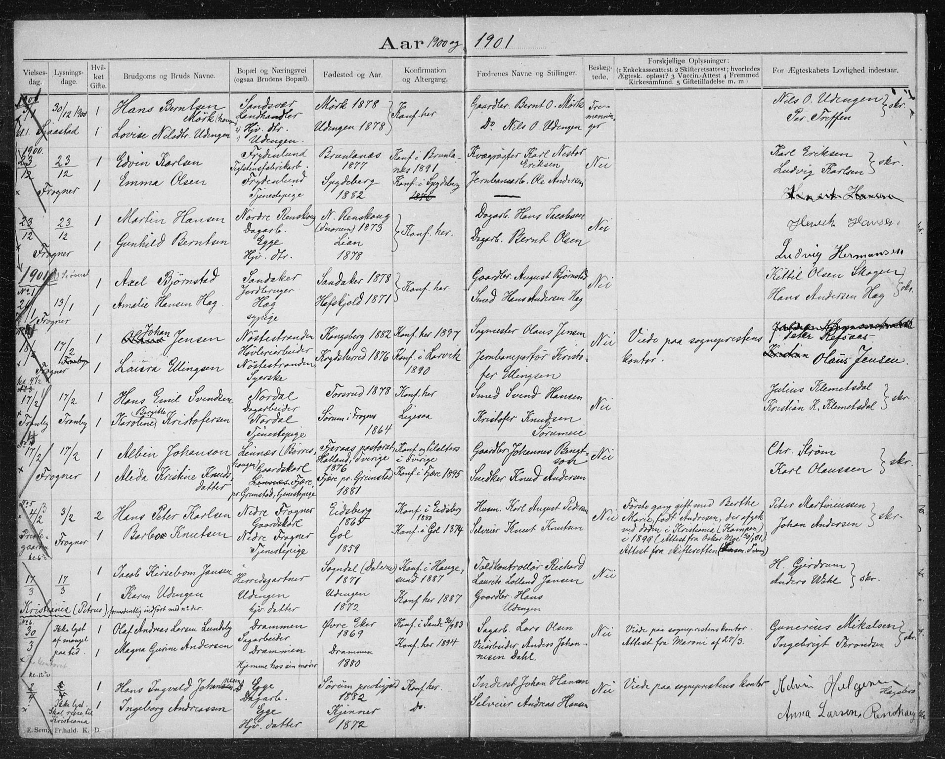 Lier kirkebøker, AV/SAKO-A-230/H/Ha/L0001: Banns register no. 1, 1900-1936
