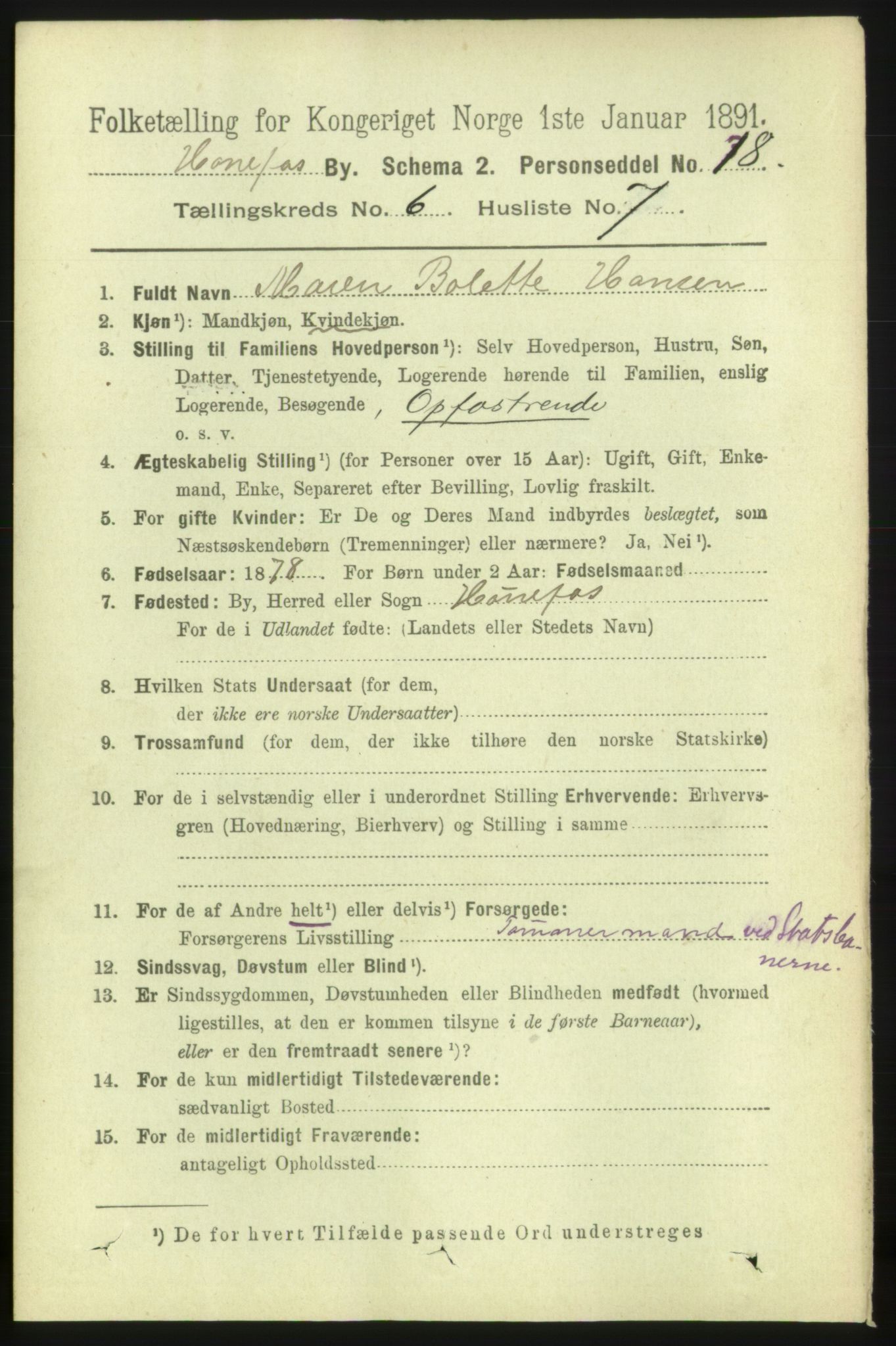 RA, 1891 census for 0601 Hønefoss, 1891, p. 1149