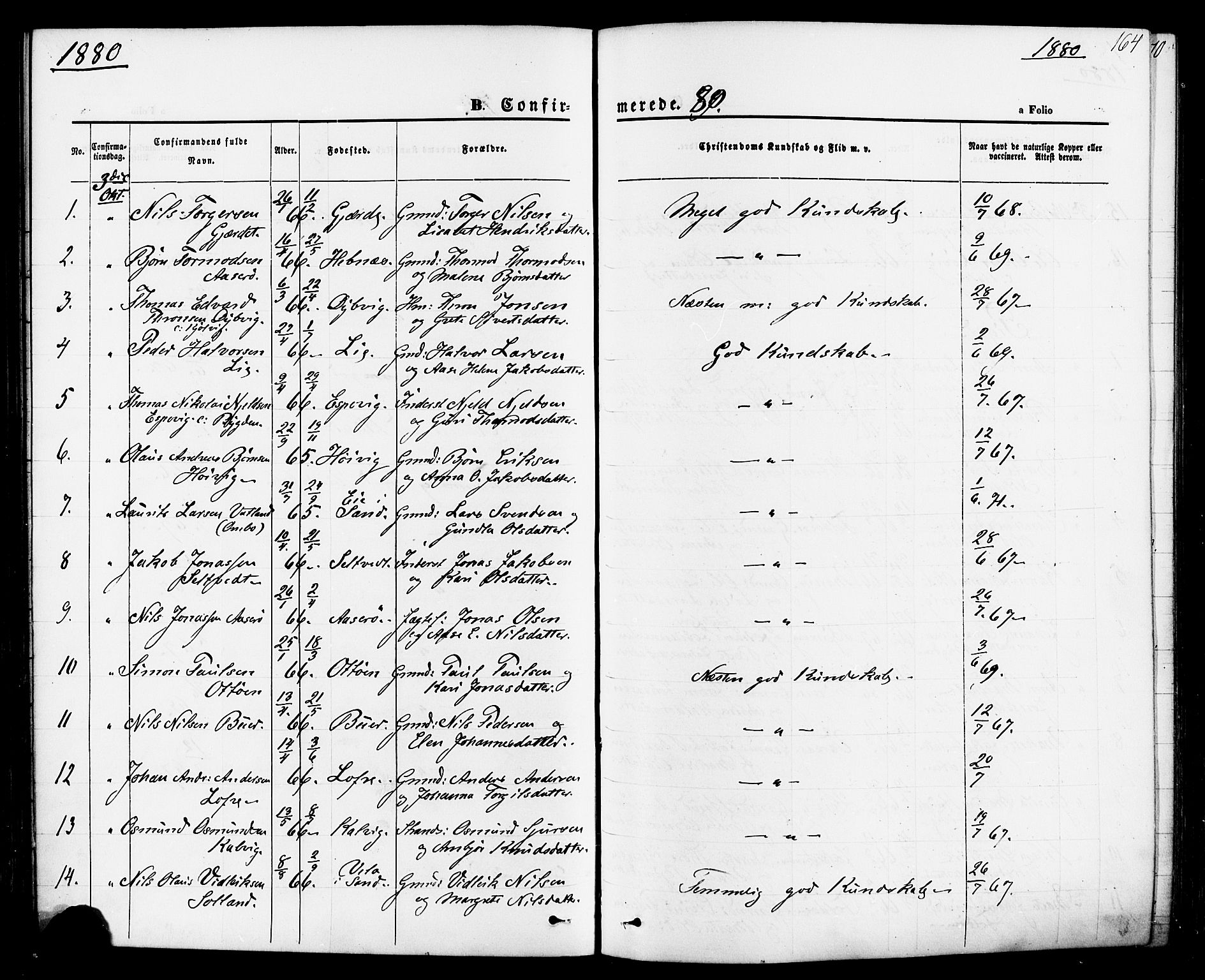 Jelsa sokneprestkontor, AV/SAST-A-101842/01/IV: Parish register (official) no. A 8, 1867-1883, p. 164