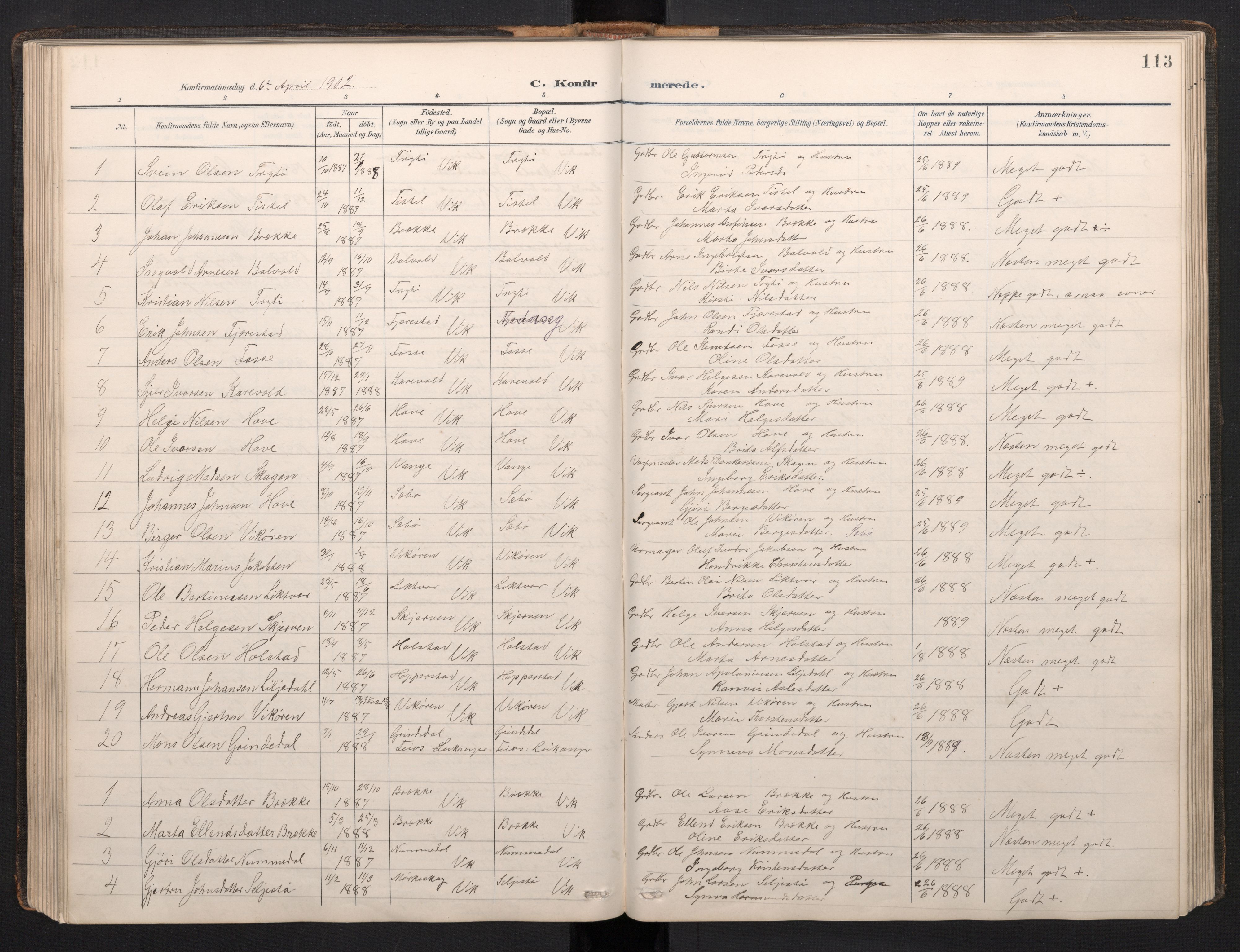 Vik sokneprestembete, AV/SAB-A-81501/H/Hab/Haba/L0004: Parish register (copy) no. A 4, 1895-1914, p. 112b-113a