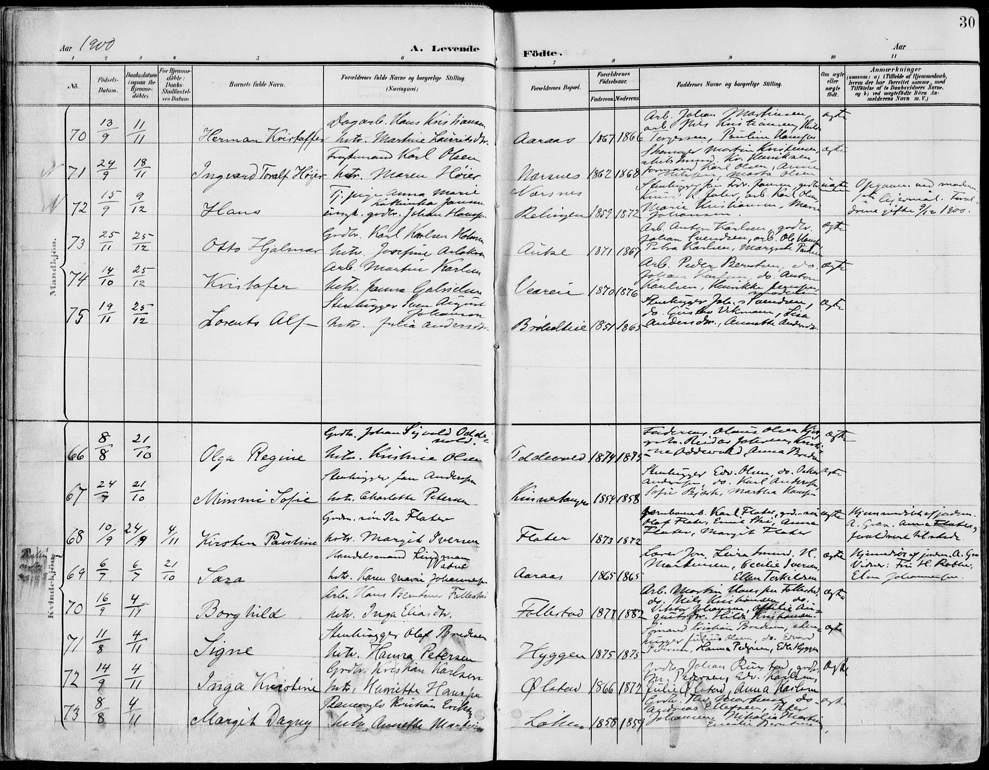 Røyken kirkebøker, AV/SAKO-A-241/F/Fa/L0009: Parish register (official) no. 9, 1898-1911, p. 30