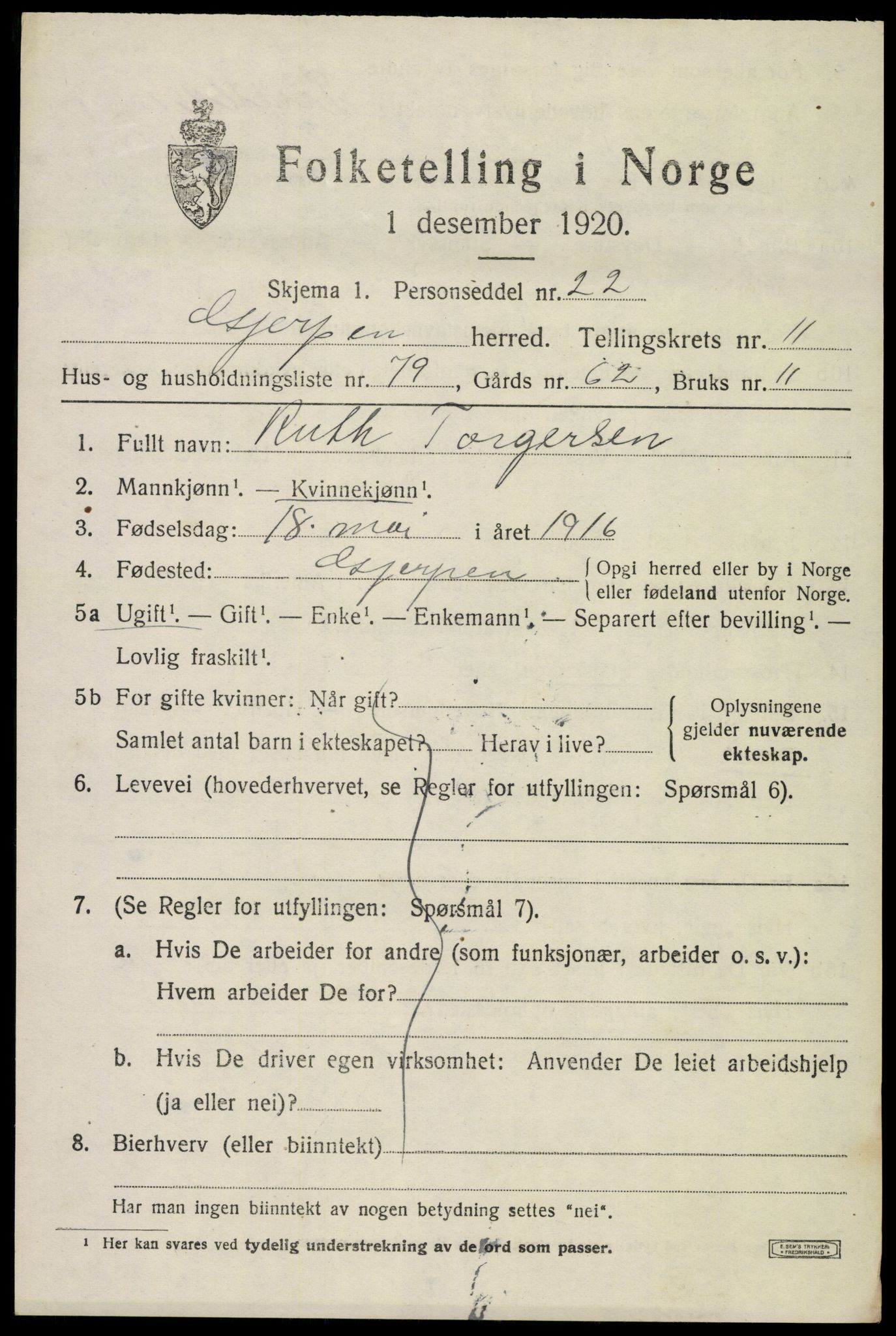 SAKO, 1920 census for Gjerpen, 1920, p. 13276