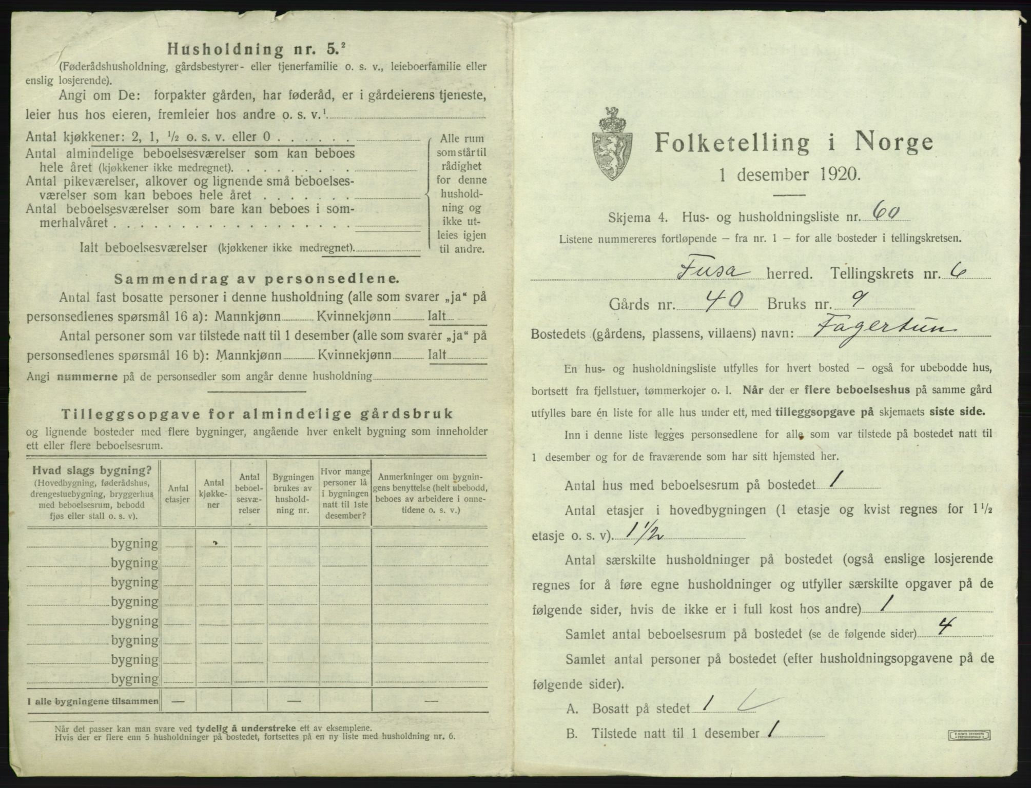 SAB, 1920 census for Fusa, 1920, p. 439