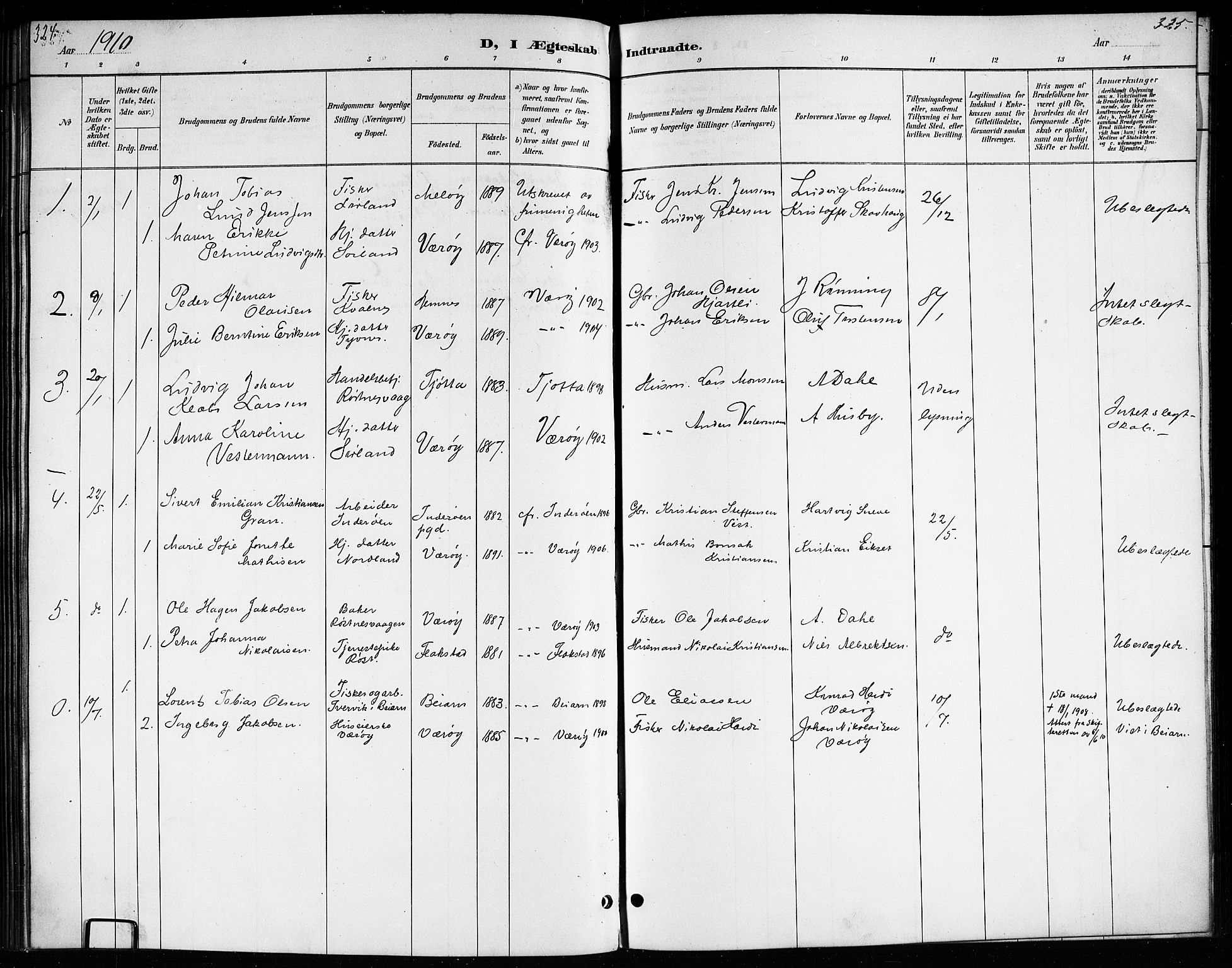 Ministerialprotokoller, klokkerbøker og fødselsregistre - Nordland, SAT/A-1459/807/L0123: Parish register (copy) no. 807C01, 1884-1910, p. 324-325