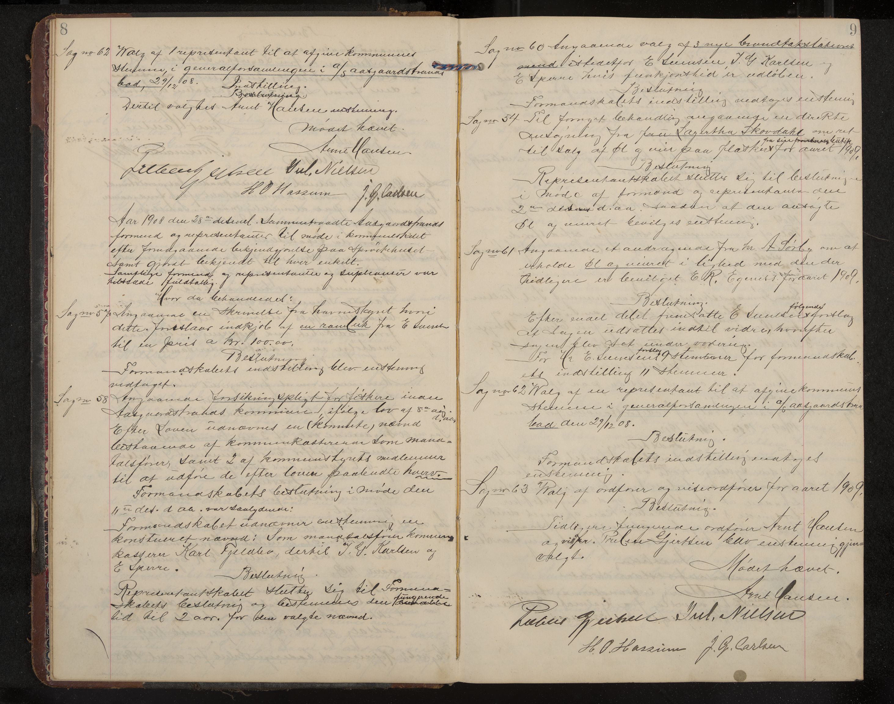 Åsgårdstrand formannskap og sentraladministrasjon, IKAK/0704021/A/L0004: Møtebok med register, 1908-1915, p. 8-9