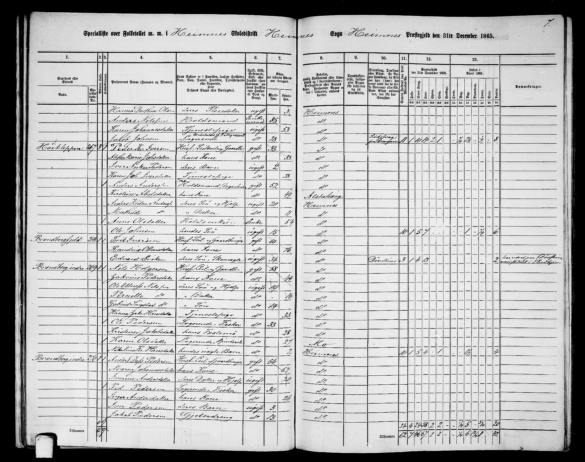 RA, 1865 census for Hemnes, 1865, p. 30