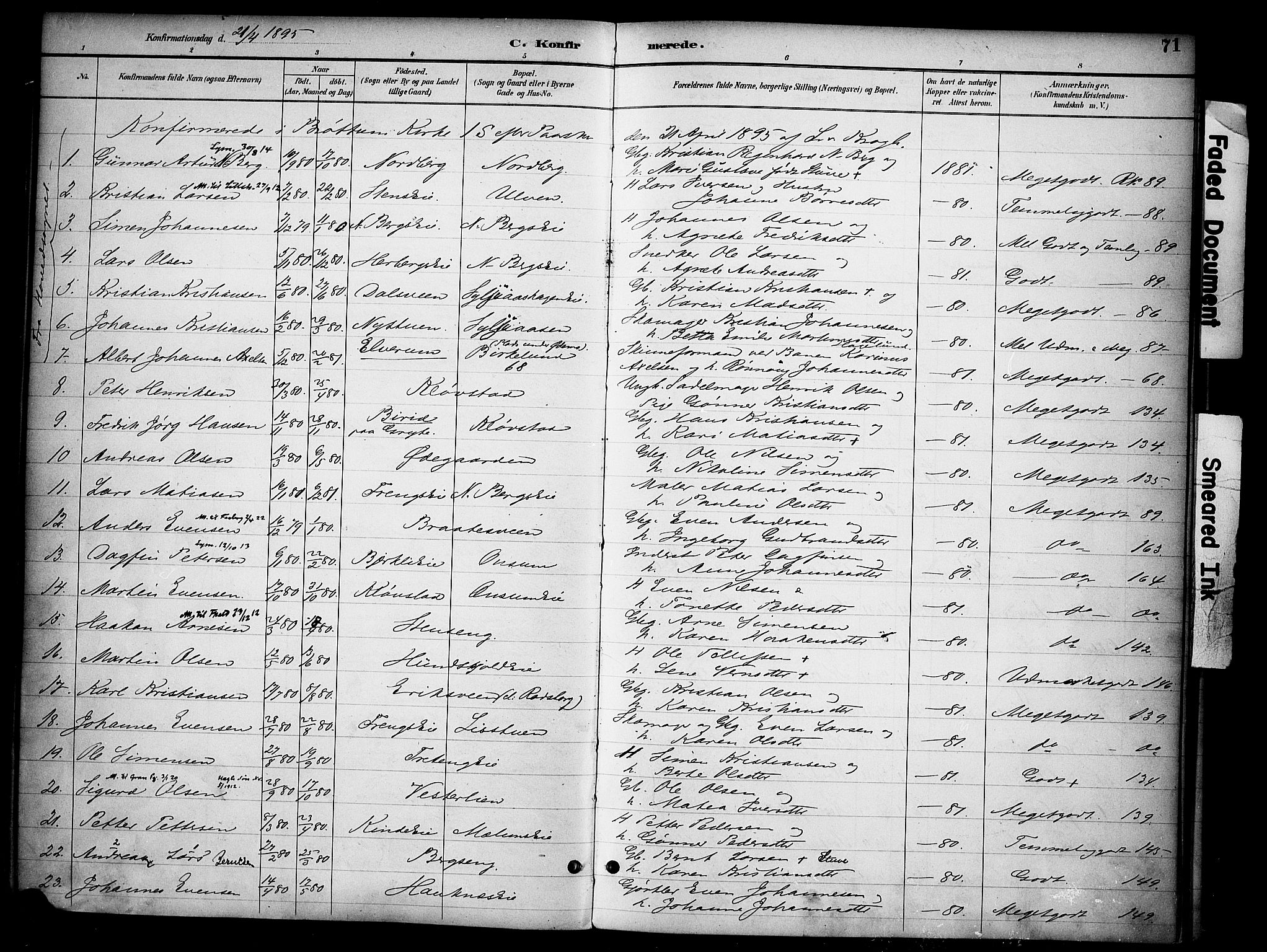 Ringsaker prestekontor, AV/SAH-PREST-014/K/Ka/L0015: Parish register (official) no. 15, 1891-1904, p. 71