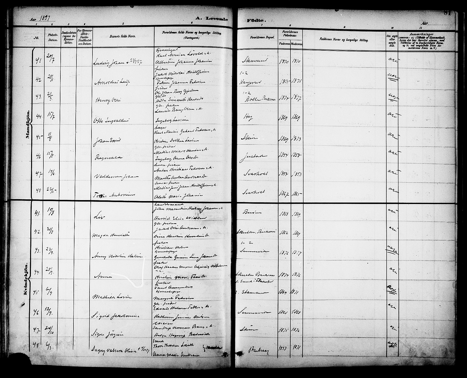 Ministerialprotokoller, klokkerbøker og fødselsregistre - Nordland, AV/SAT-A-1459/882/L1179: Parish register (official) no. 882A01, 1886-1898, p. 81