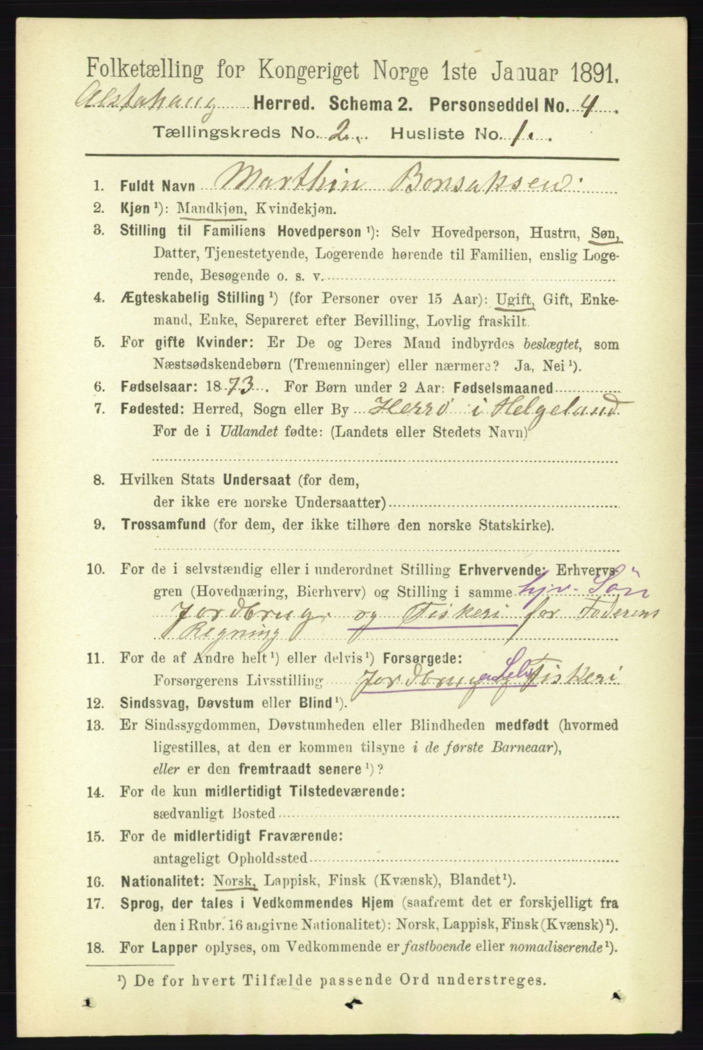 RA, 1891 census for 1820 Alstahaug, 1891, p. 504