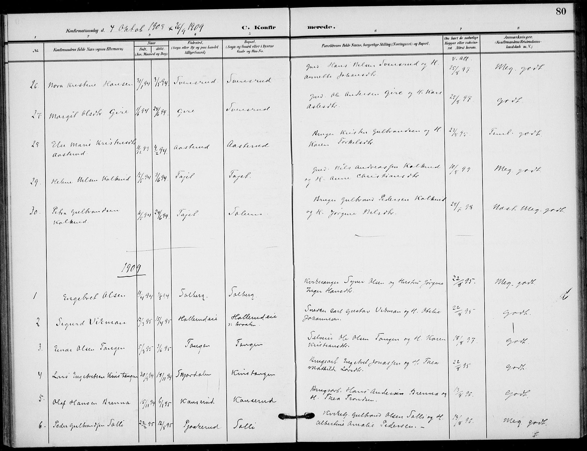 Hole kirkebøker, SAKO/A-228/F/Fb/L0003: Parish register (official) no. II 3, 1906-1916, p. 80