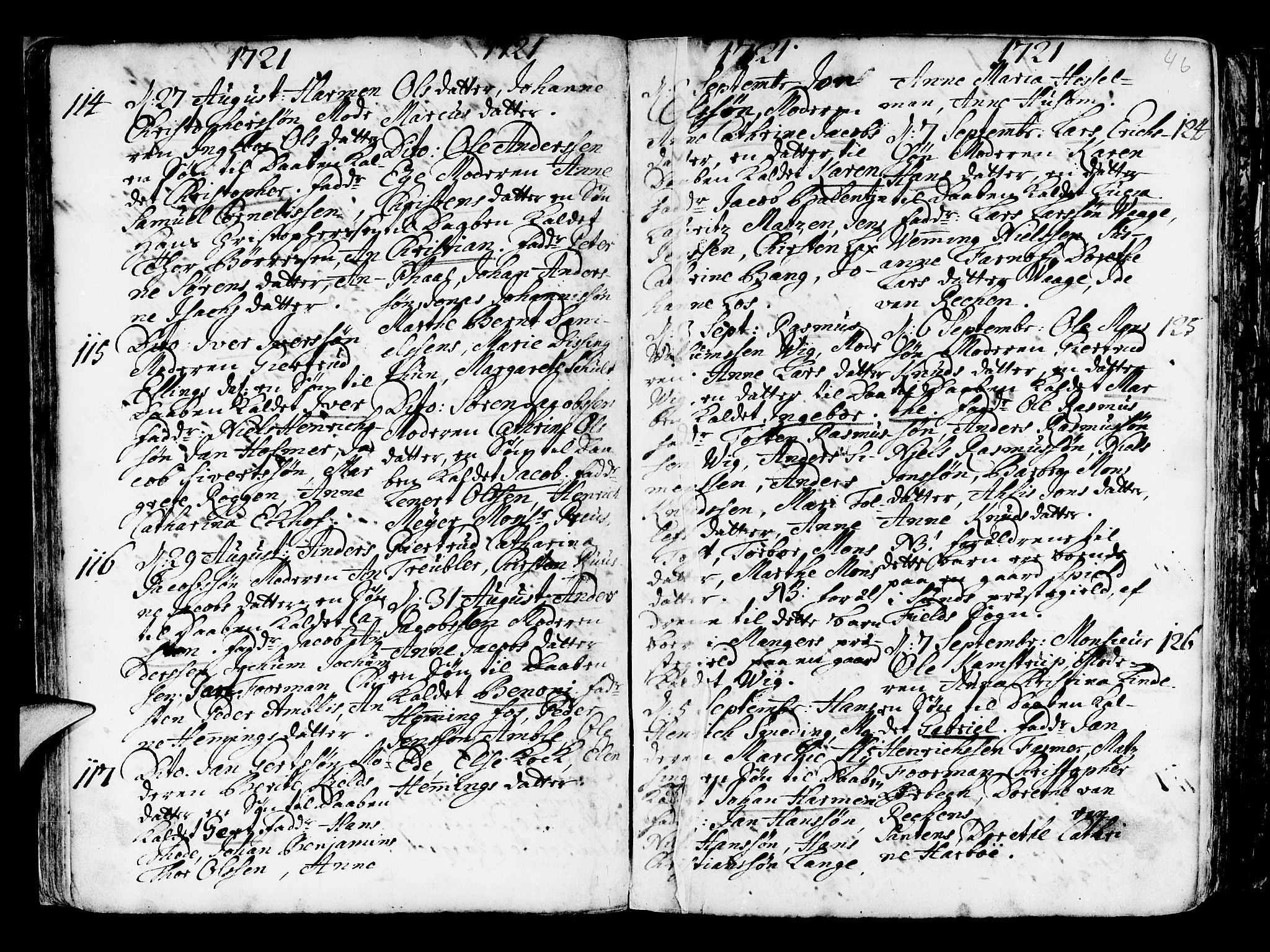 Nykirken Sokneprestembete, AV/SAB-A-77101/H/Haa/L0003: Parish register (official) no. A 3, 1717-1764, p. 46
