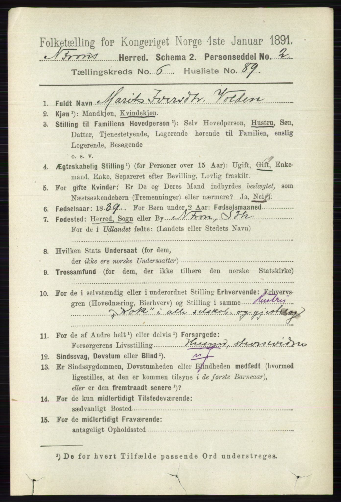 RA, 1891 census for 0518 Nord-Fron, 1891, p. 2727