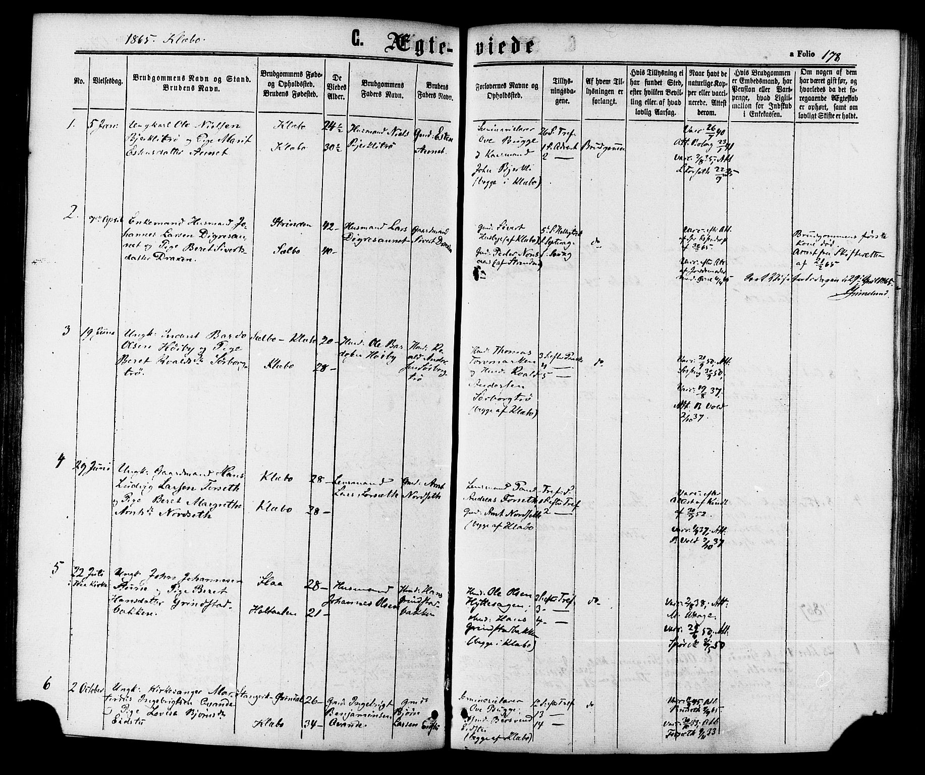 Ministerialprotokoller, klokkerbøker og fødselsregistre - Sør-Trøndelag, SAT/A-1456/618/L0442: Parish register (official) no. 618A06 /1, 1863-1879, p. 178