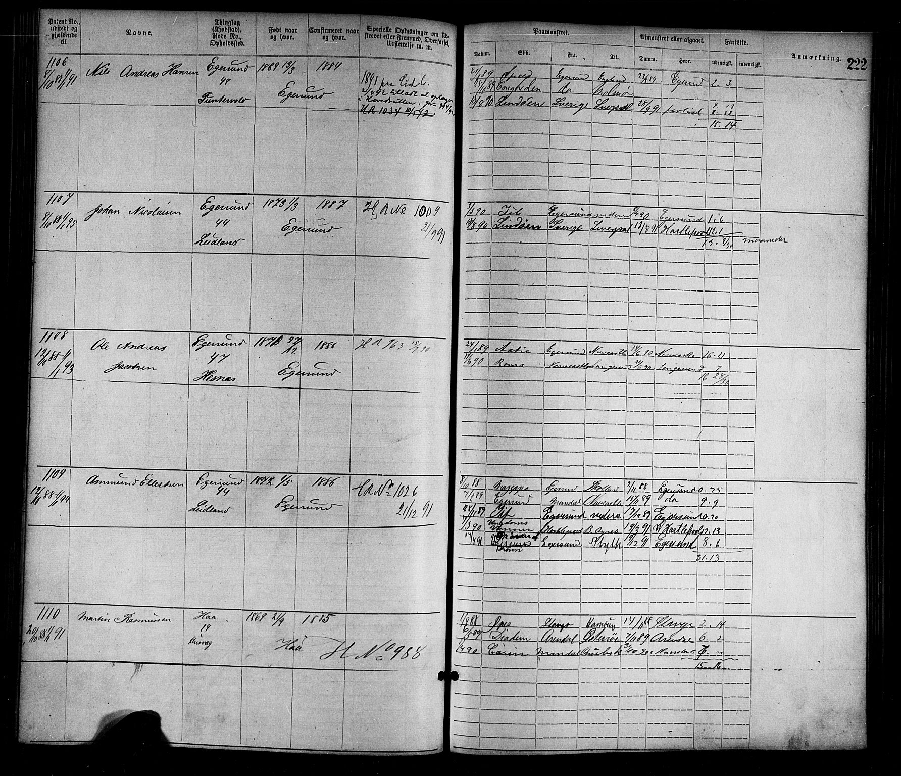 Egersund mønstringskrets, AV/SAK-2031-0019/F/Fa/L0001: Annotasjonsrulle nr 1-1440 med register, O-1, 1869-1895, p. 246