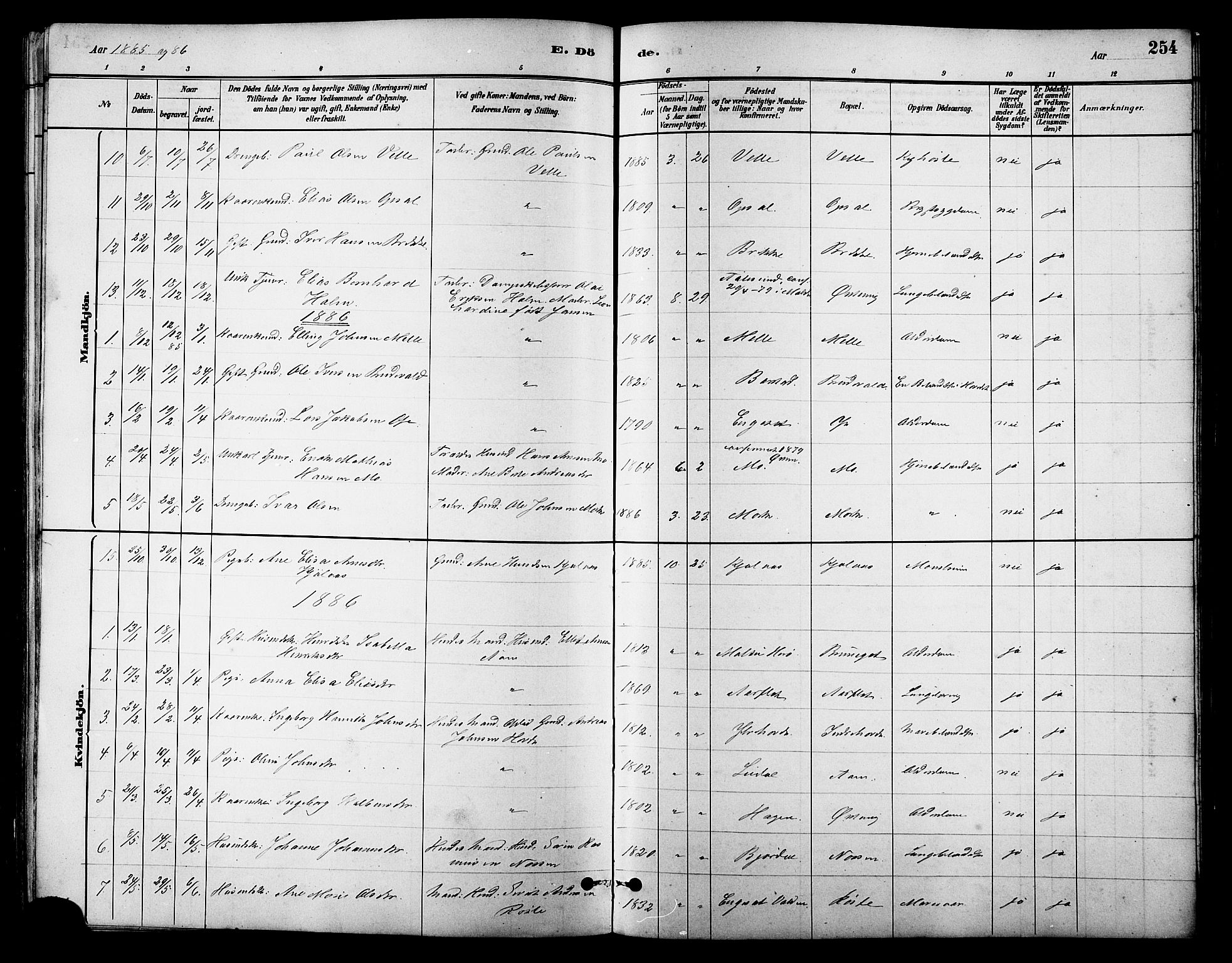 Ministerialprotokoller, klokkerbøker og fødselsregistre - Møre og Romsdal, SAT/A-1454/513/L0189: Parish register (copy) no. 513C03, 1883-1904, p. 254