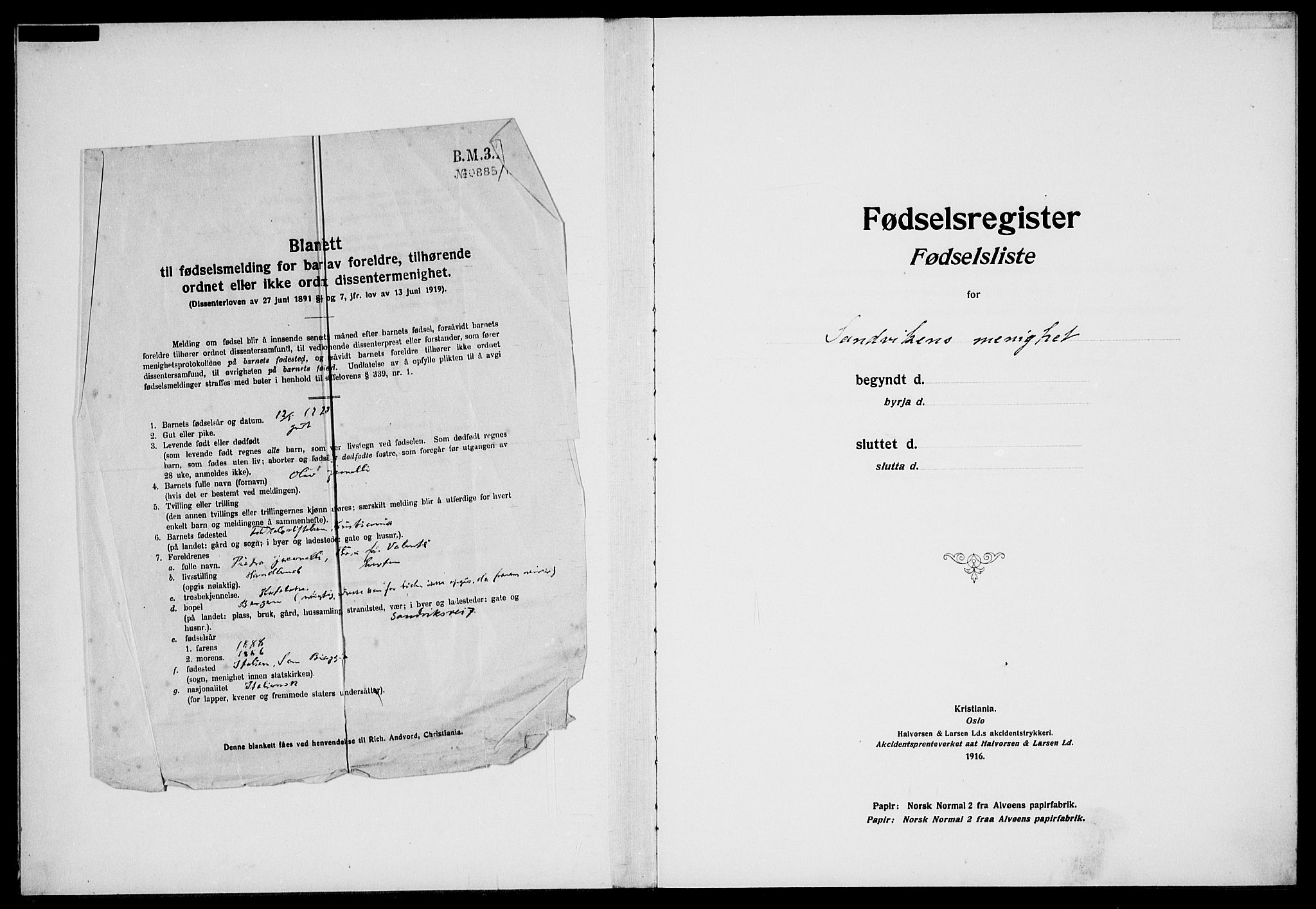 Sandviken Sokneprestembete, AV/SAB-A-77601/I/Ib/L00A1: Birth register no. A 1, 1915-1920